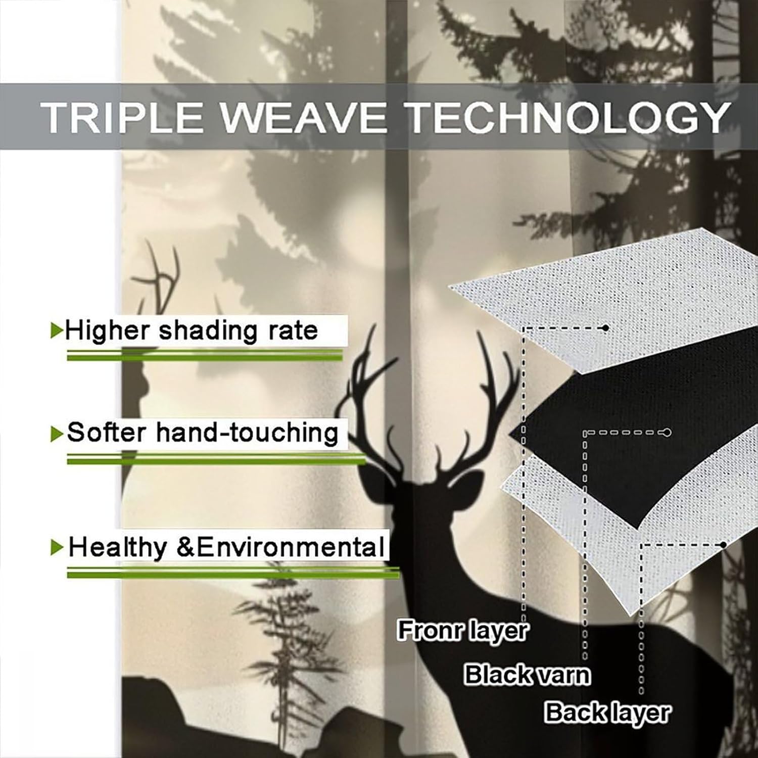 Wild Animal Blackout Curtains Foggy Mountain Forest Deer Rustic Vintage Farmhouse Bedroom Living Room Bathroom Rod Pocket Decoration Window Drapes 2 Panels W21xL54in