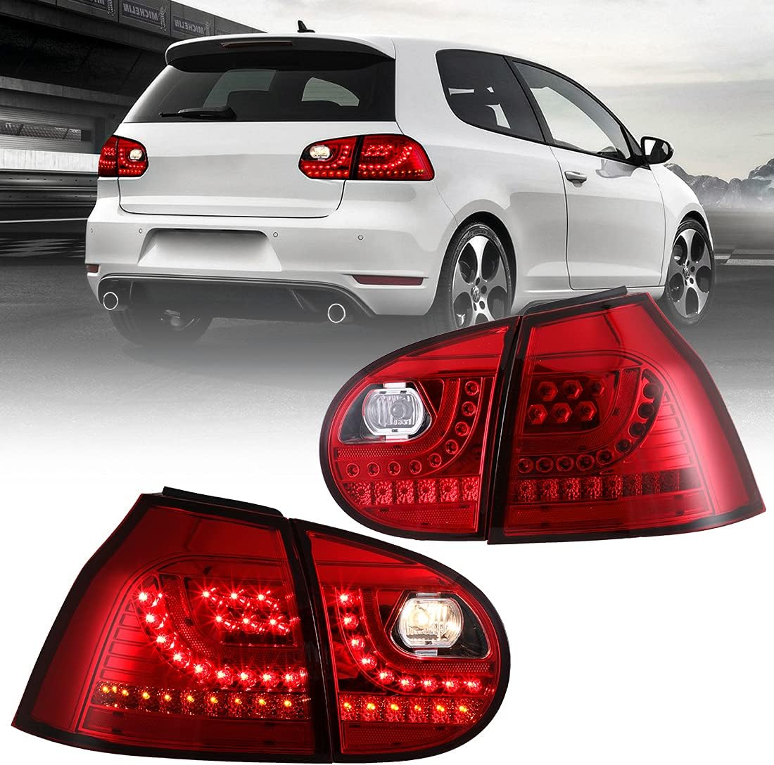 ROXX Led Tail Lights Assembly for 2006 2007 2008 2009 Volkswagen Golf 5/ GTI, Taillights Replacement for 2006-2009 Volkswagen Rabbit, Led DRL Indicator Brake Rear lamps, Driver & Passenger Side