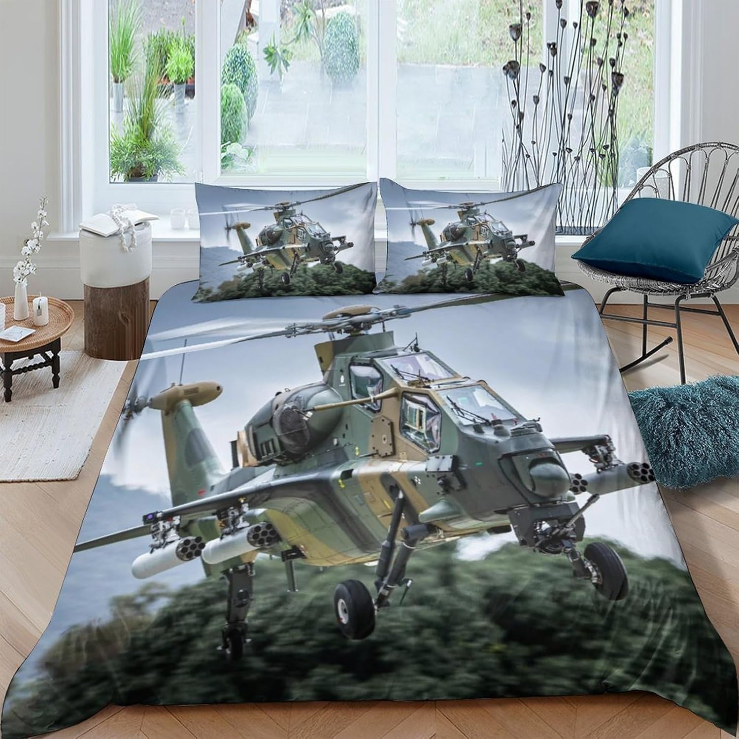 Poszwa na kołdrę 220x240 helikopter zestaw pościeli 2-osobowy samolot z nadrukiem 3D miękka mikrofibra helikopter dwustronna poszwa na kołdrę z 2 poszewkami na poduszki m5326