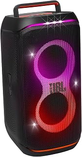 JBL PartyBox Club 120: Portable Party Speaker with 160W Pro Sound, 12Hr Battery, Futuristic Lightshow, IPX4 Splashproof, Mic/Guitar Inputs (Black)