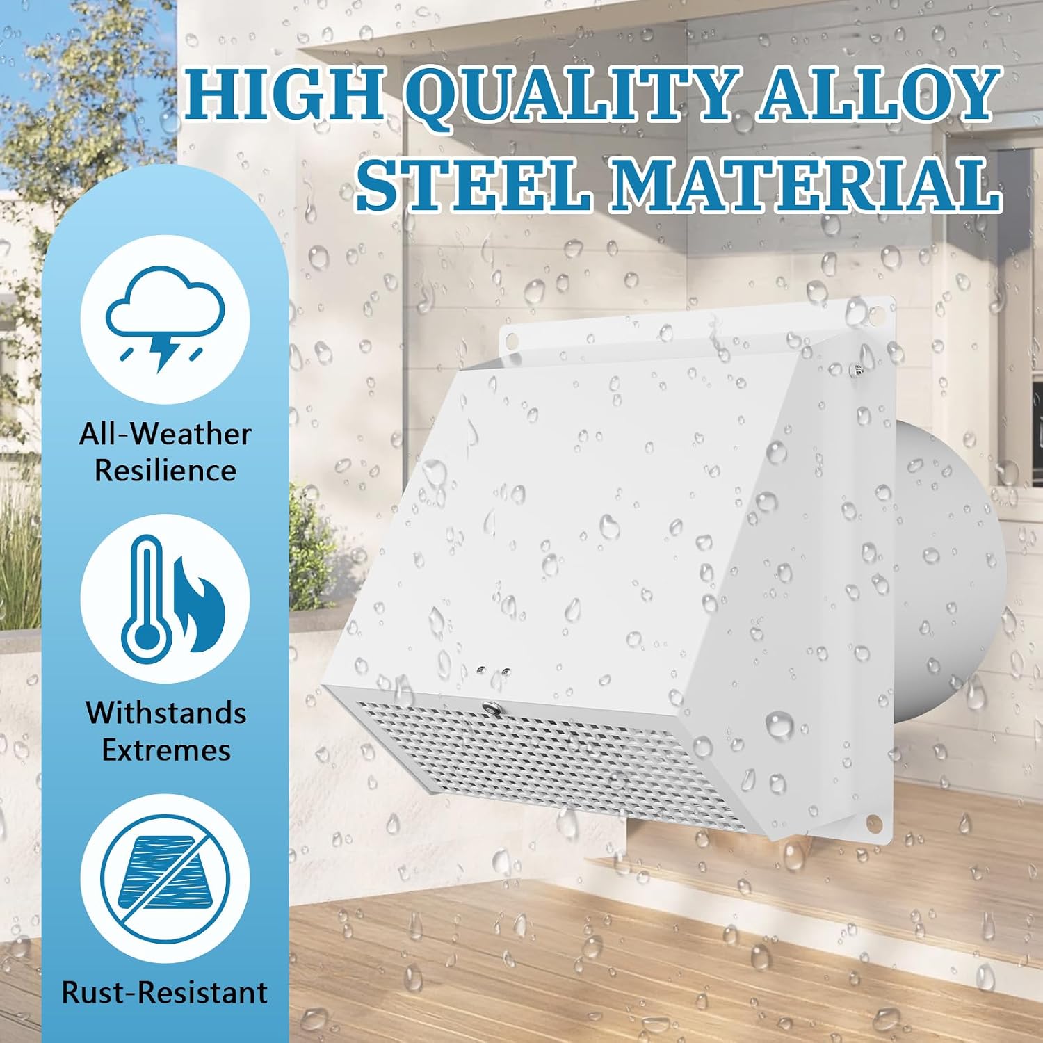 10Inch Hooded Wall Vent with Screen& Damper Dryer Vent Cover Outside, Dryer Vent Hood for Kitchen Exhaust Fan Cover, Galvanized Steel Bathroom Vent Cover, White