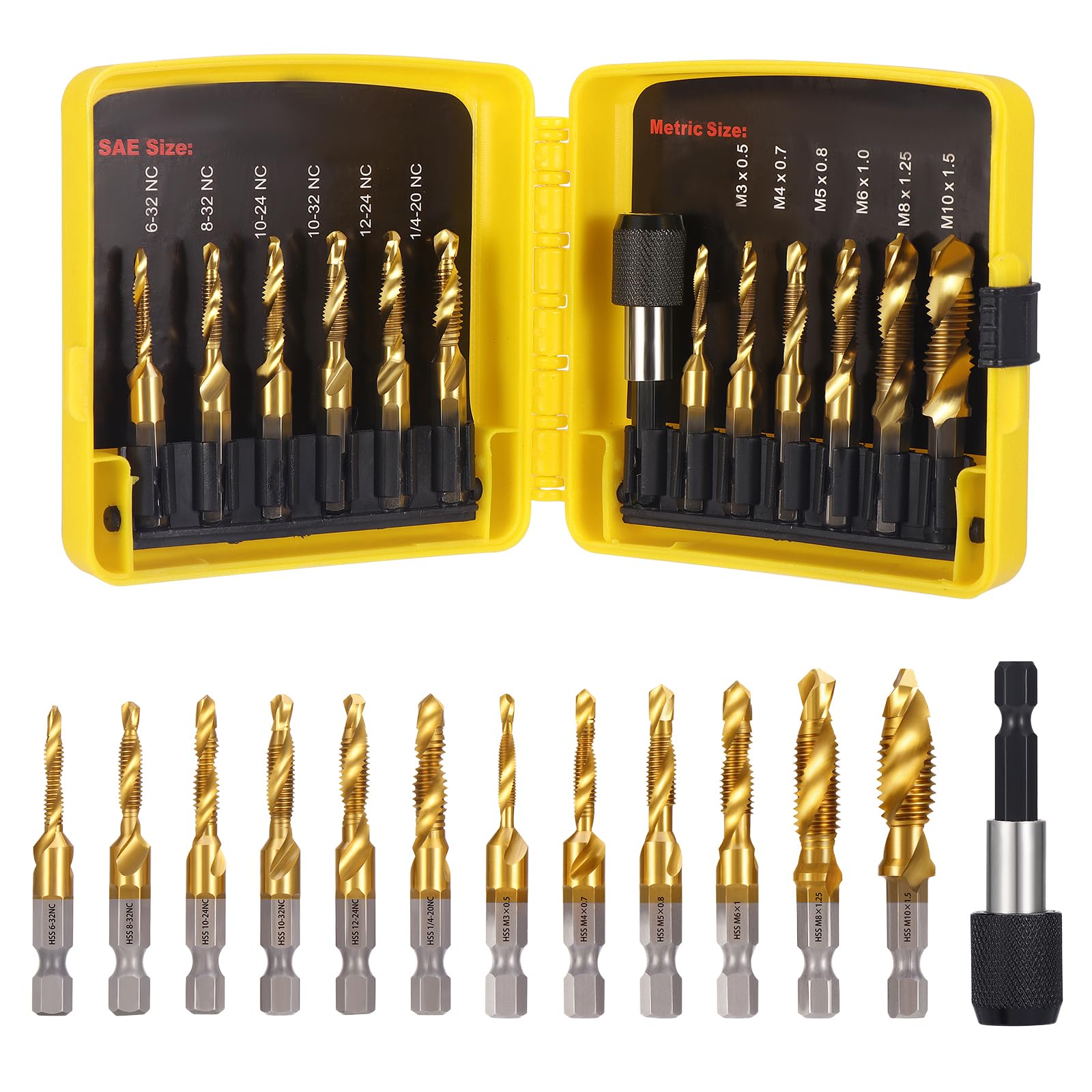 Set di 13 punte per filettatura HSS 6 mm M3-M10 SAE 6-32NC 1/4-20NC