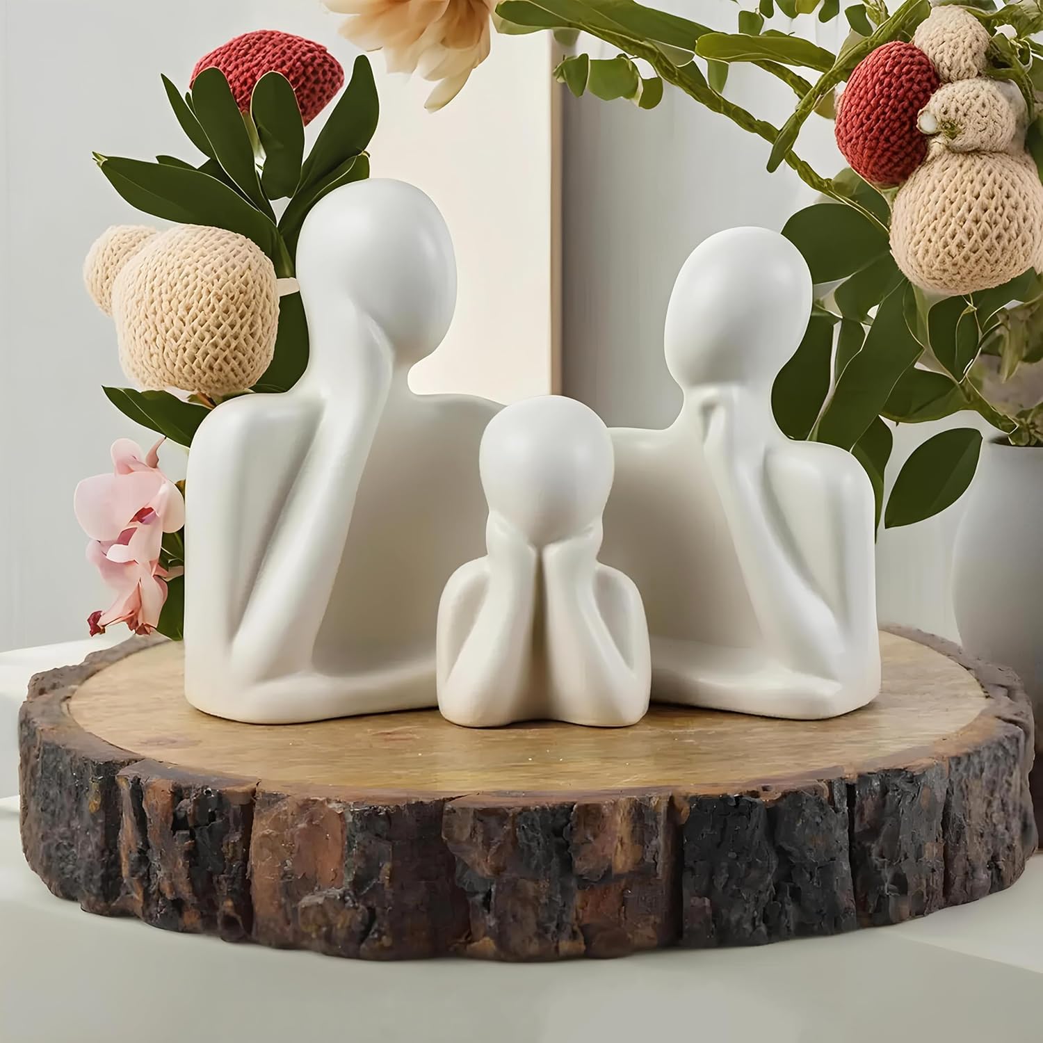 Ceramic Thinker Showpiece Family Set of 3 Modern Thinking Sculpture Decoration Items for Home Decor Living Room Table Centerpiece Figurines Art Statues for Office and Bedroom Shelf Display-image-13
