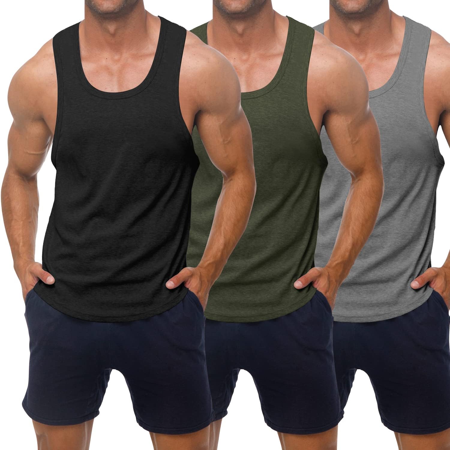 Men's 3 Pack Workout Tank Top Quick Dry Gym Muscle Tees Fitness Bodybuilding Sleeveless T Shirts