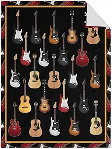 Mercuryelf Guitar Throw Blanket - Soft, Fuzzy & Warm - 60x80 Inches Flannel Blankets for Bed, Couch - Black Vintage Throws Gift for Adults