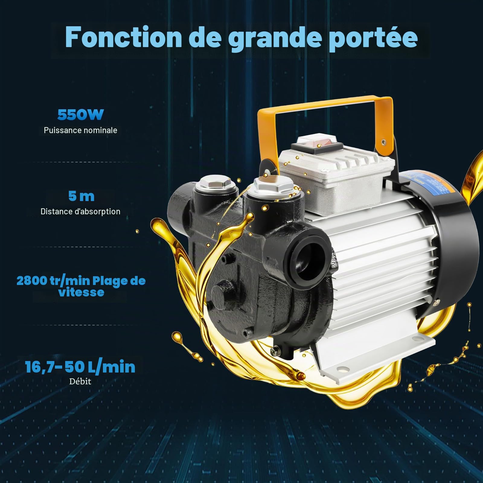 Pompe à diesel, pompe à fioul, 220 V 550 W, pompe à huile auto-amorçante, pompe de transfert de carburant, tuyau diesel et filtre de transvasement, pour chantiers, agriculture et kra