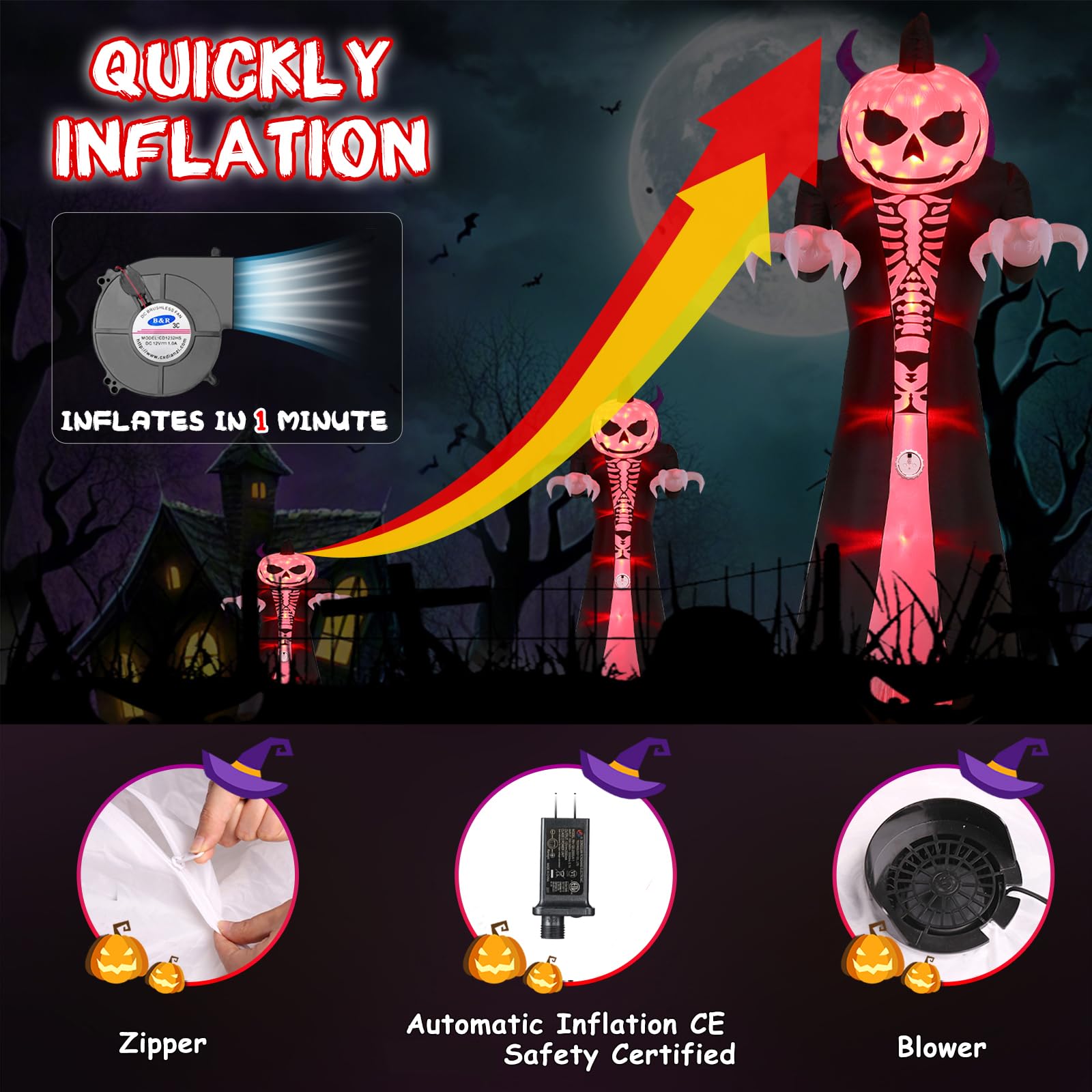 Quntis 10FT Halloween Inflatable Decorations with 8 Colors Scream Sound