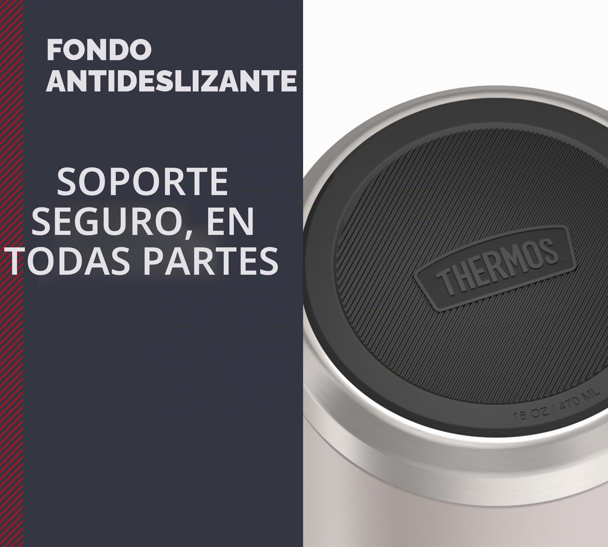 Thermos ICON Food Jar 0,47 L Beige Mate Sandstone - Recipiente para comida (470 ml, doble pared, acero inoxidable 18/8, mantiene el calor y el frío, con cuchara plegable, base antideslizante,