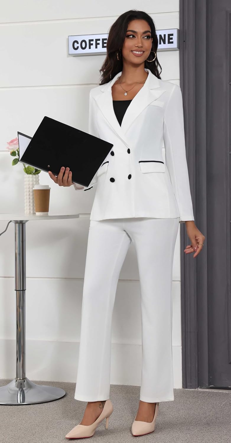 Women's Business Pant Suits 2 Piece Blazer Set Double Breasted Casual Work Office Outfits - Image 6