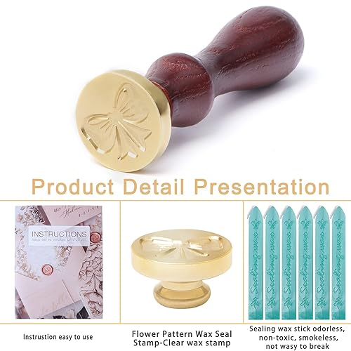 Miniatura 9 de FEEIN Varillas de cera de sellado antiguas con sello, varillas de sellado de cera con mechas para letra postal y sello de cera retro vintage
