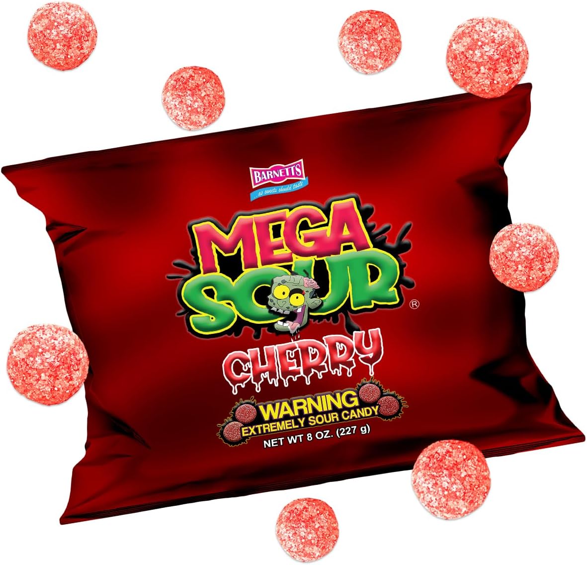Barnetts - Mega Sour Candy Cherry 227g - Trendy Sweet Bags - Traditionally Handmade Sweets - Sour Coating Lasts 20 Seconds - Candies for Party Bag, Gift Hamper, or Hamper Box