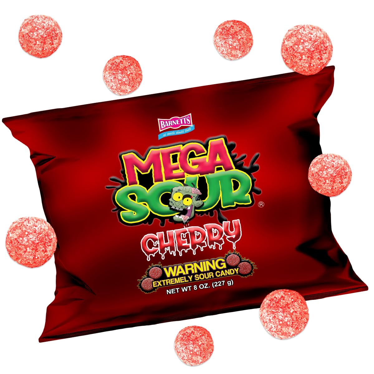 Barnetts - Mega Sour Candy Cherry 227g - Trendy Sweet Bags - Traditionally Handmade Sweets - Sour Coating Lasts 20 Seconds - Candies for Party Bag, Gift Hamper, or Hamper Box