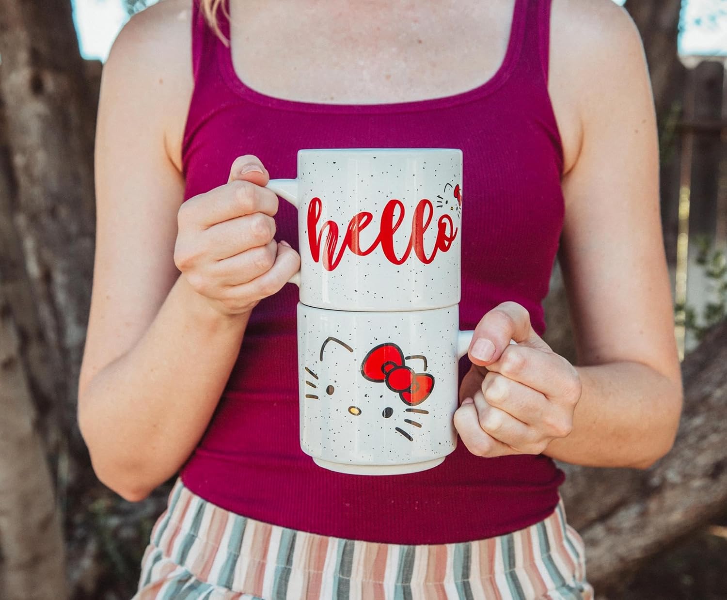Silver Buffalo Hello Kitty Script Face 2-Pack Ceramic Mug Stack, 13 Ounces
