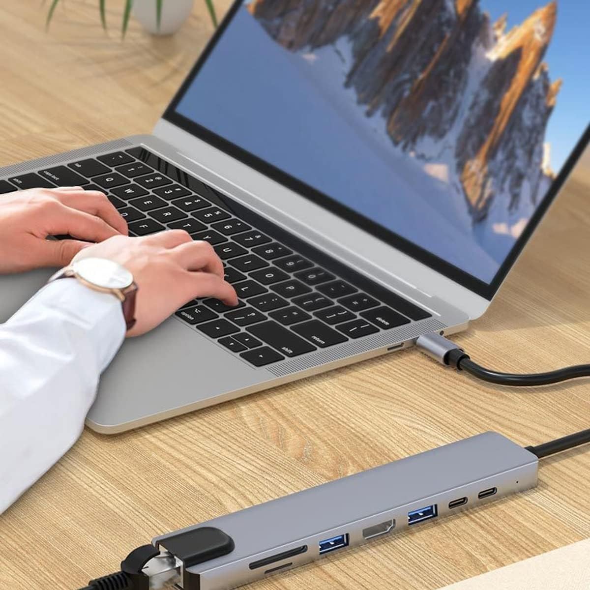 Multifunction 8 in 1 USB Hub Multiport Adapter - USB Ports 4K HDMI Output PD, USB Port Expander, Portable Space Aluminum Dongle with 4K HDMI Output
