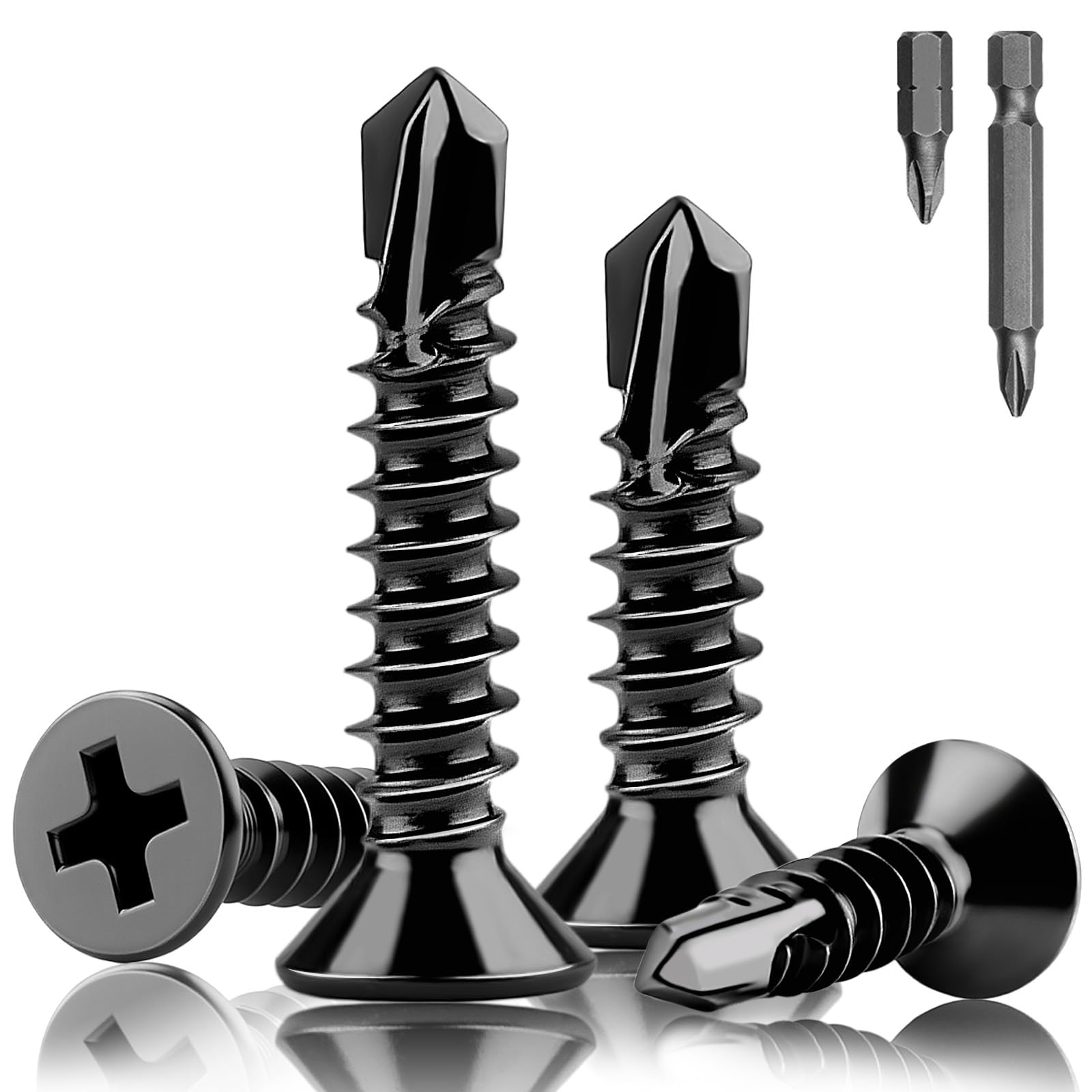 Wkręty samogwintujące M4,8 x 32 mm, wkręty samogwintujące, stal nierdzewna, 410, czarne, wkręty samogwintujące, z łbem stożkowym, czarne, do prac domowych, drewna, 80 sztuk