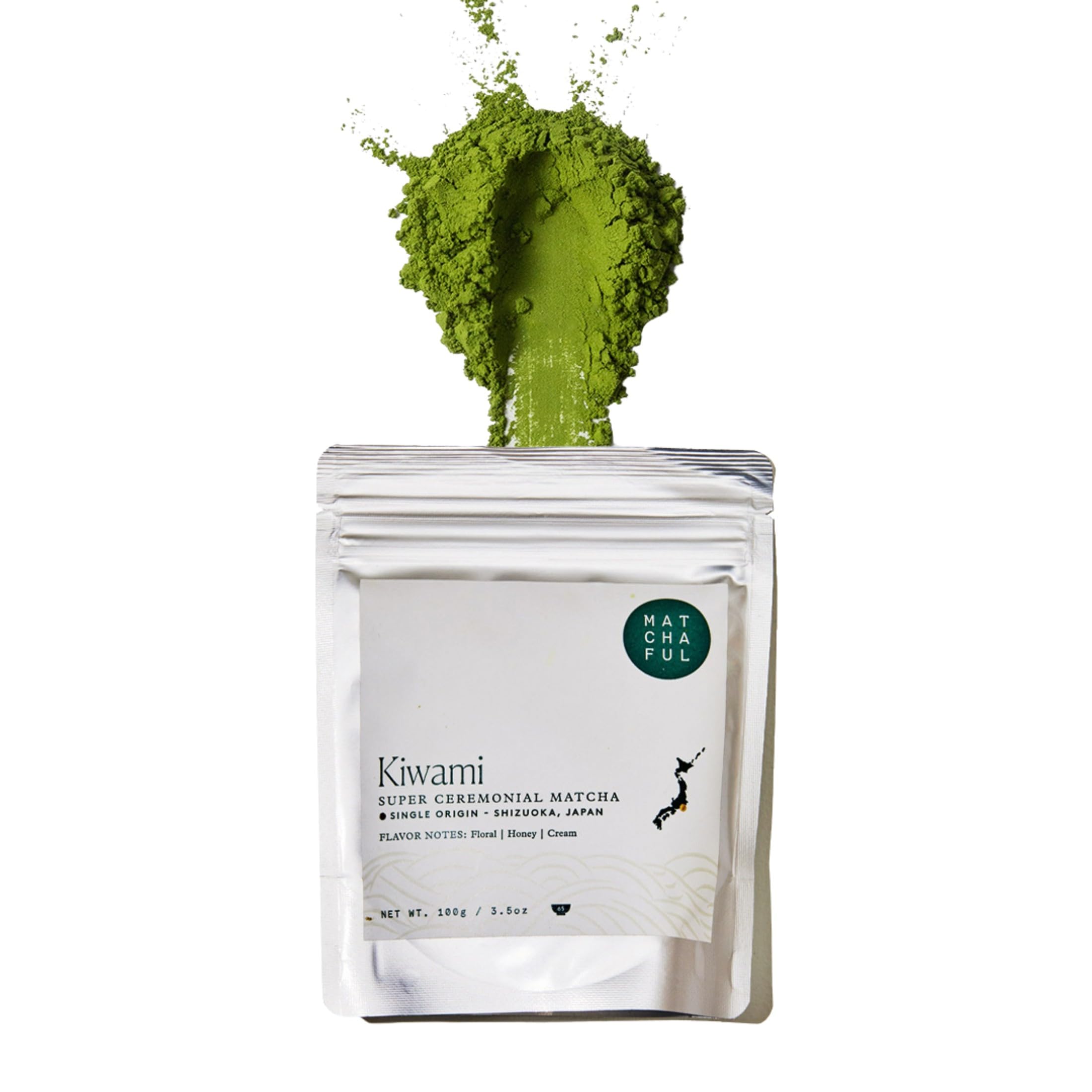 Matchaful - Kiwami - Single Origin, Super Ceremonial Matcha - Fine Green Tea Powder, Direct-Trade From Shizuoka, Japan - Balanced with Flavor Notes of Floral, Honey, and Cream - 100g Bag