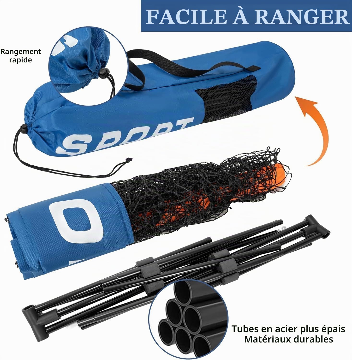 AKOZLIN Filet de Tennis 10ft(3 M), Filet d'entraînement de Tennis Pliable | léger et portable pour enfants - Facile à installer avec sac de transport - Pour arrière-cour, jardin, terrain d'exercice