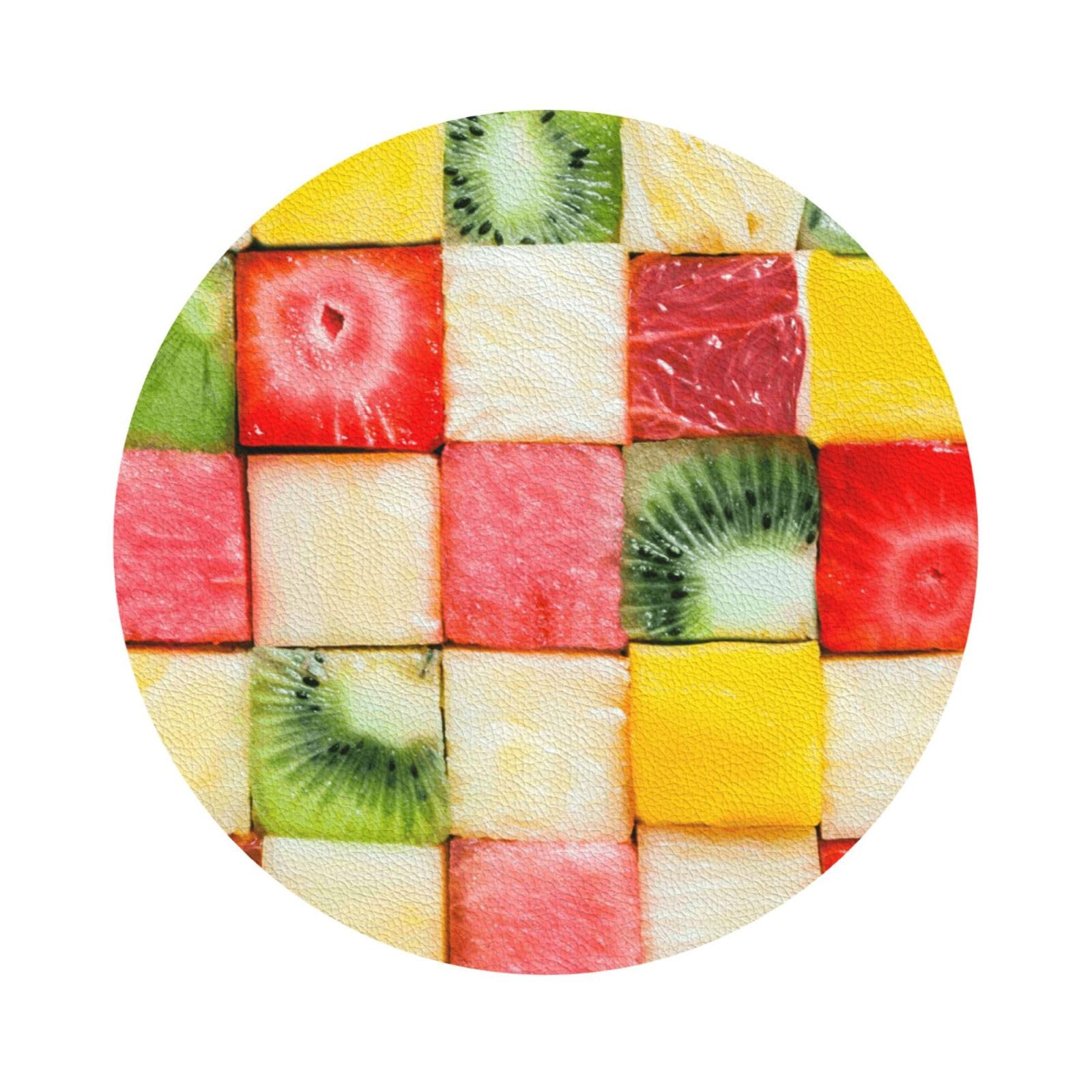 Kiwi Watermelon PU Leather Coasters Set of 6 Round Drink Coasters