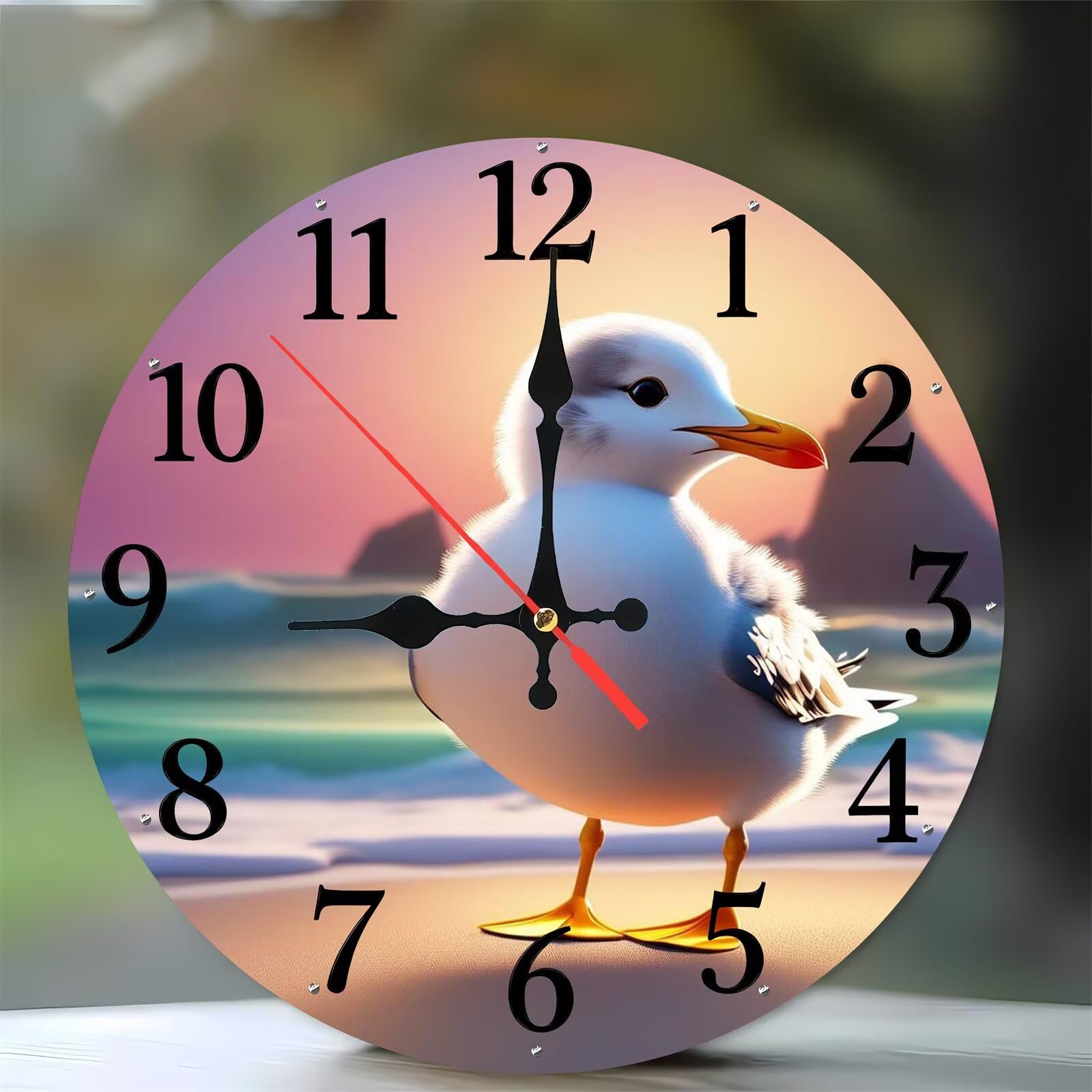 Horloge murale cuisine et salle a manger au design de mouette en bois naturel