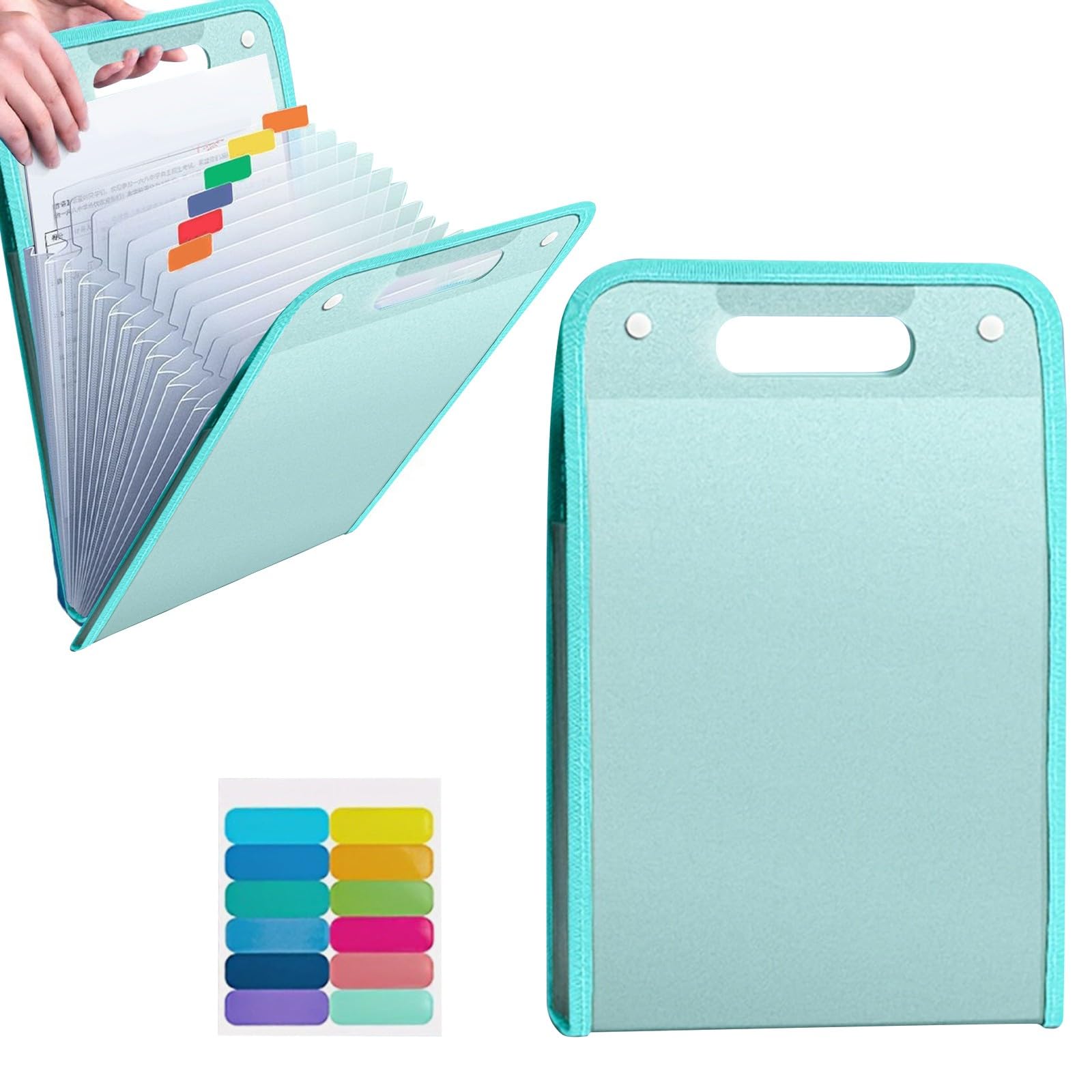 Expanding File Folder, Vertical A4 File Organizer with Handle, Portable Vertical Poly Pockets Document, Large Capacity Document Bag Accordion, Expanding Folder for Office Business School (Green)