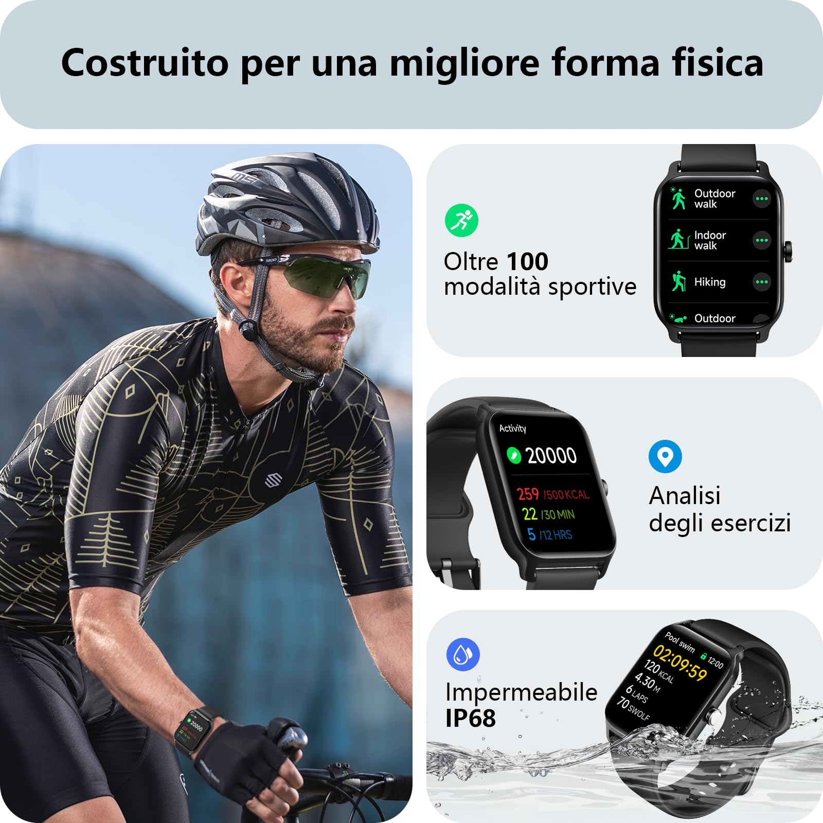 Yoever Smartwatch Uomo Rispondi/Effettua Chiamate e Alexa, 1.8" Orologio Smartwatch SpO2/Frequenza Cardiaca/Sonno/Stress, 120 Modalità Sport, Orologio Fitness IP68 Regalo Uomo (Nero, 1.8)