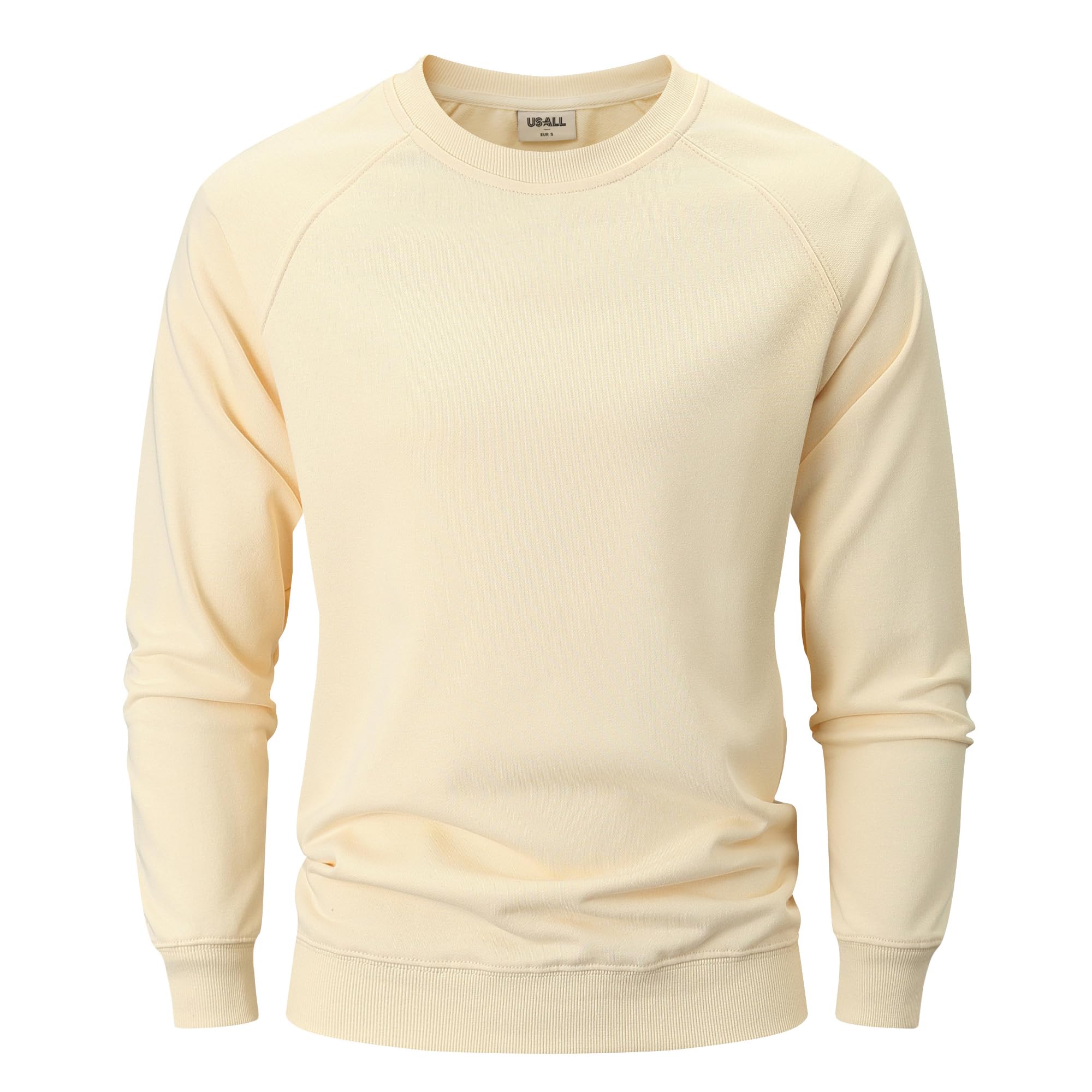USALL Sweatshirts für Herren Baumwolle Rundhals Hoodie Pullovers Männer Kapuzenpullover Langarm Casual Sweatshirt(W700 Beige M)