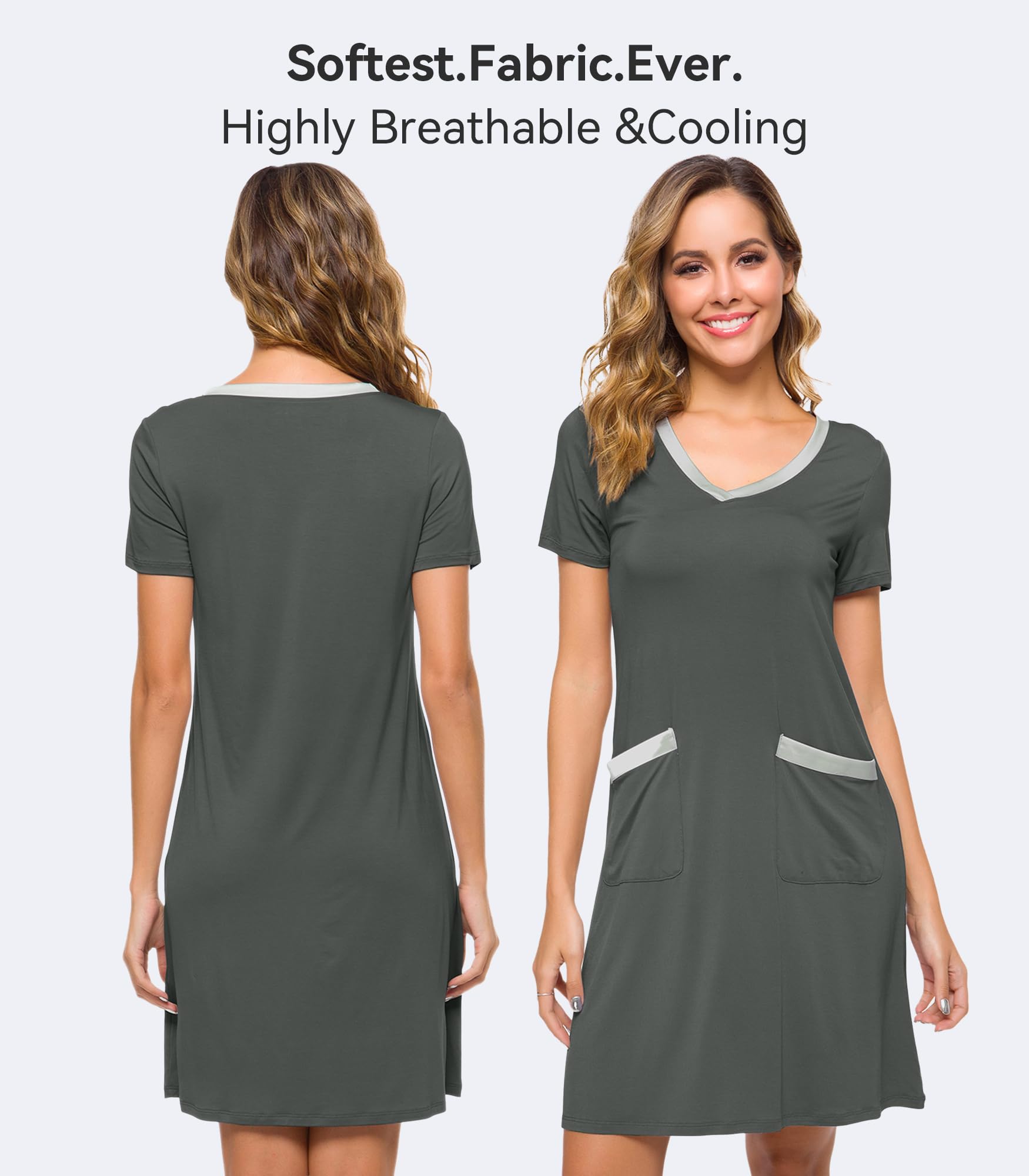 WiWi Soft Bamboo Nightgowns for Women Sleep Shirts Lightweight Short Sleeve Lounge Dress Plus Size Sleepwear S-4X