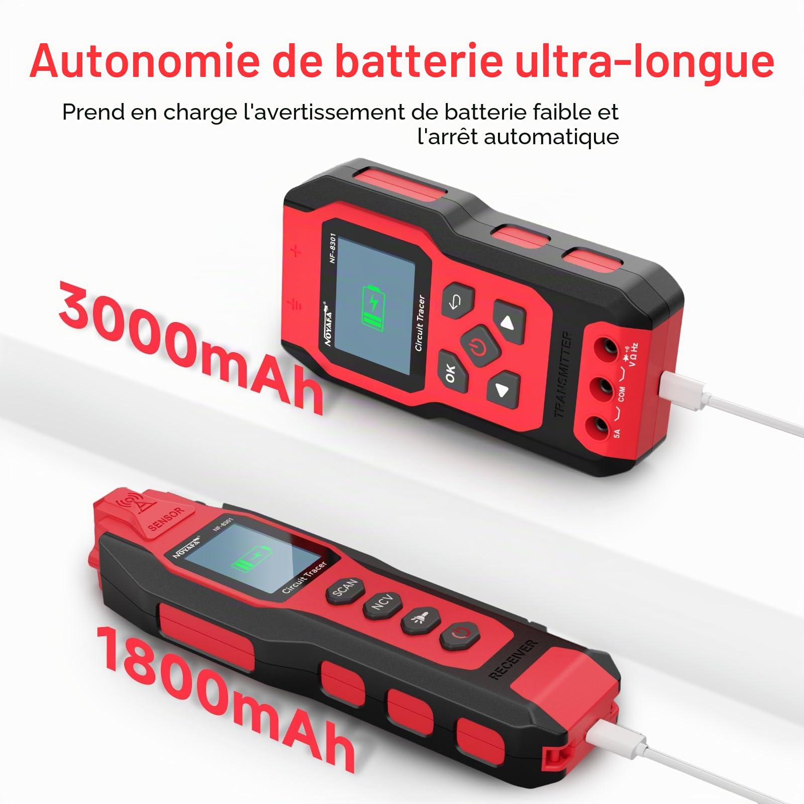 NOYAFA NF-8301 Détecteur de Circuit - Traceur de Câbles, Localisateur de Disjoncteur avec Multimètre Numérique, Sensibilité 8 Niveaux, Rechargeable, pour Fils Muraux et Souterrains