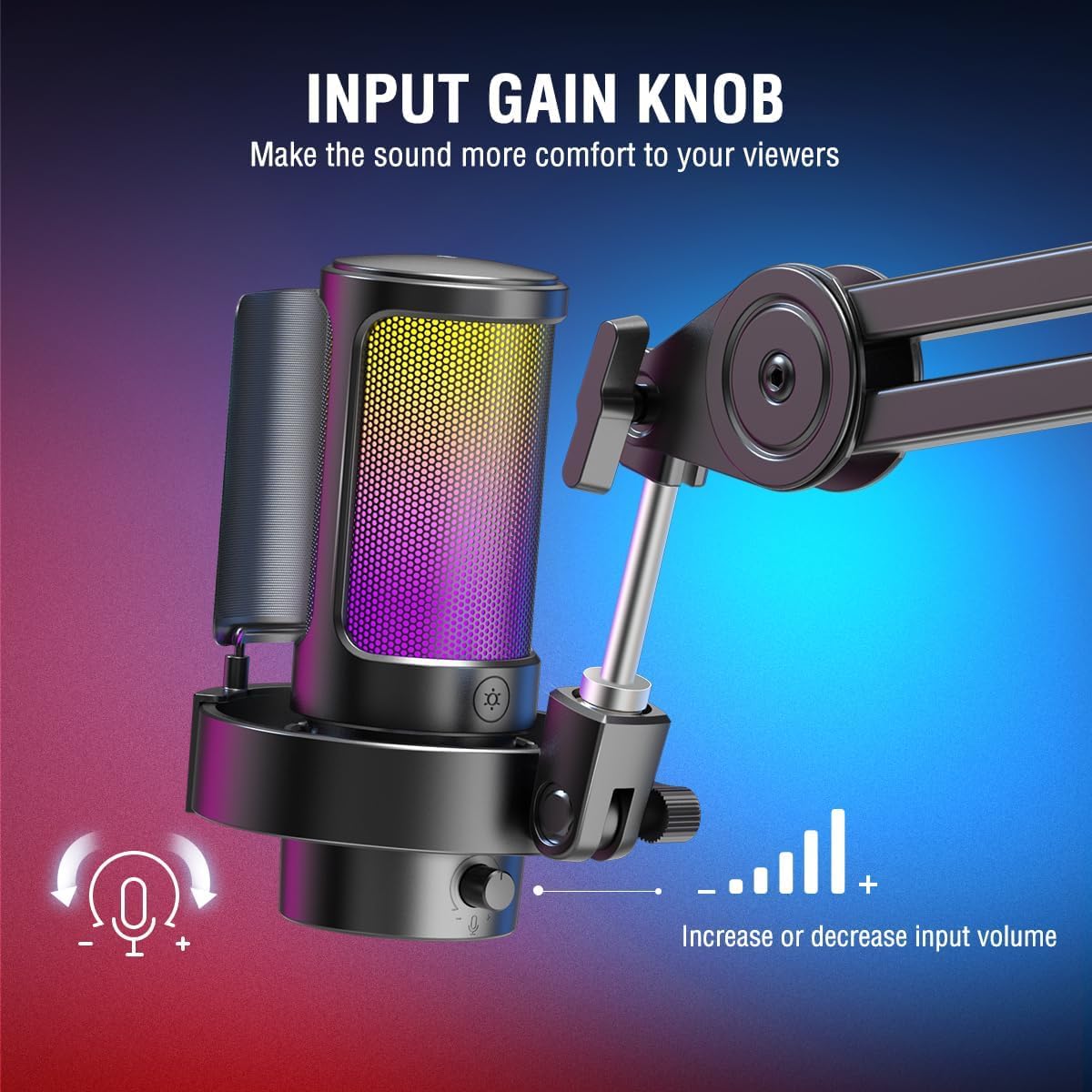 FIFINE Gaming Microphone and Heavy Duty Boom Arm Bundle, USB PC Mic with RGB Control, Mute Touch, Headphone Jack, Pop Filter, Stand for Streaming, Podcasts, Recording on Mac/PS4/PS5 (A8+BM63)