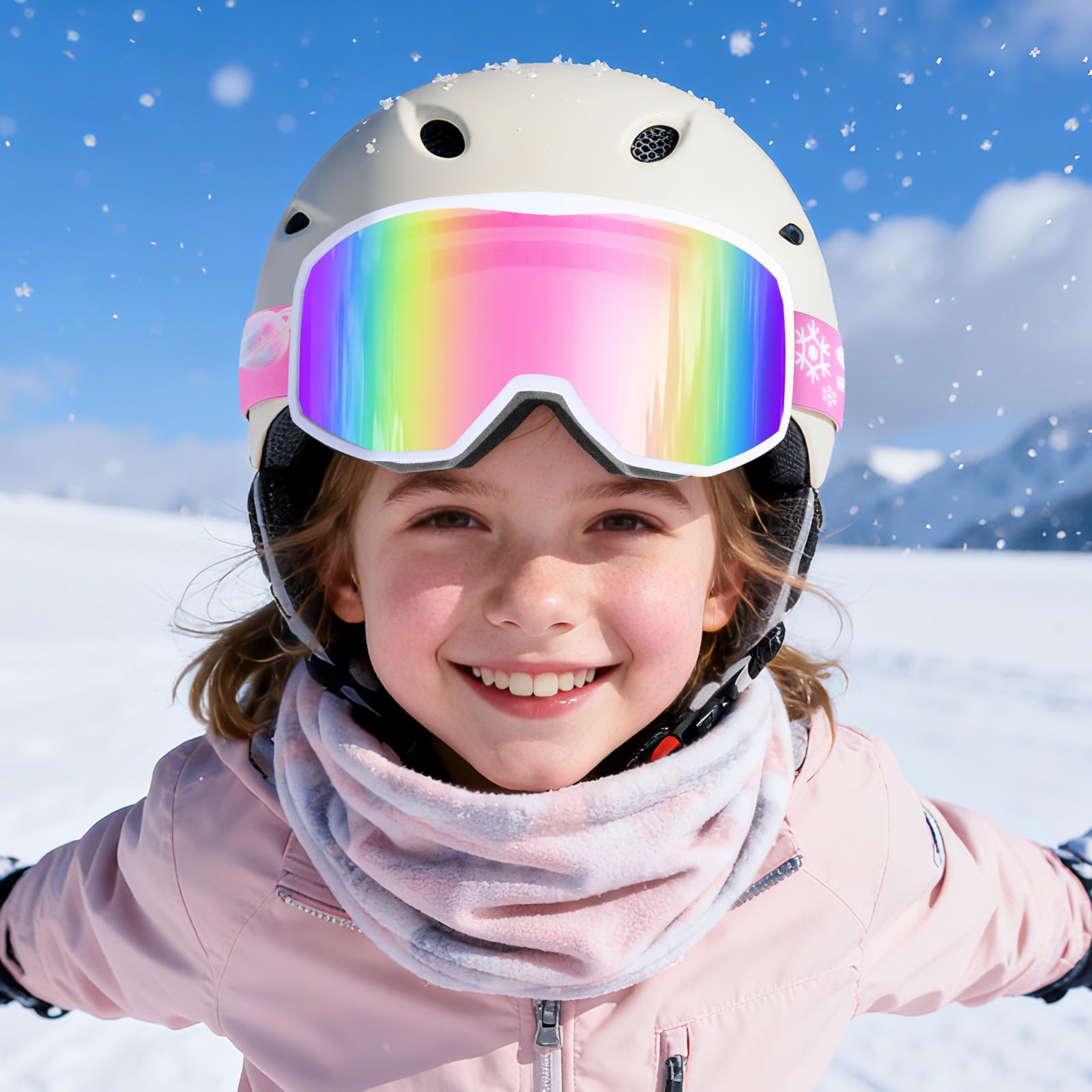 Supertrip Maschera da Sci Bambino, Occhiali da Sci snowboard Anti 400UV Anti Nebbia per bambini e bambine dai 6 ai 14 anni, maschera da snowboard compatibili con i caschi