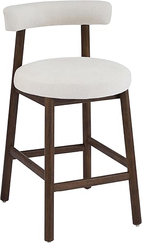 Miniatura 5 de Christopher Knight Home Annes - Juego de 2 taburetes de bar redondos de tela de lino para isla de cocina, silla de comedor de madera, taburete de