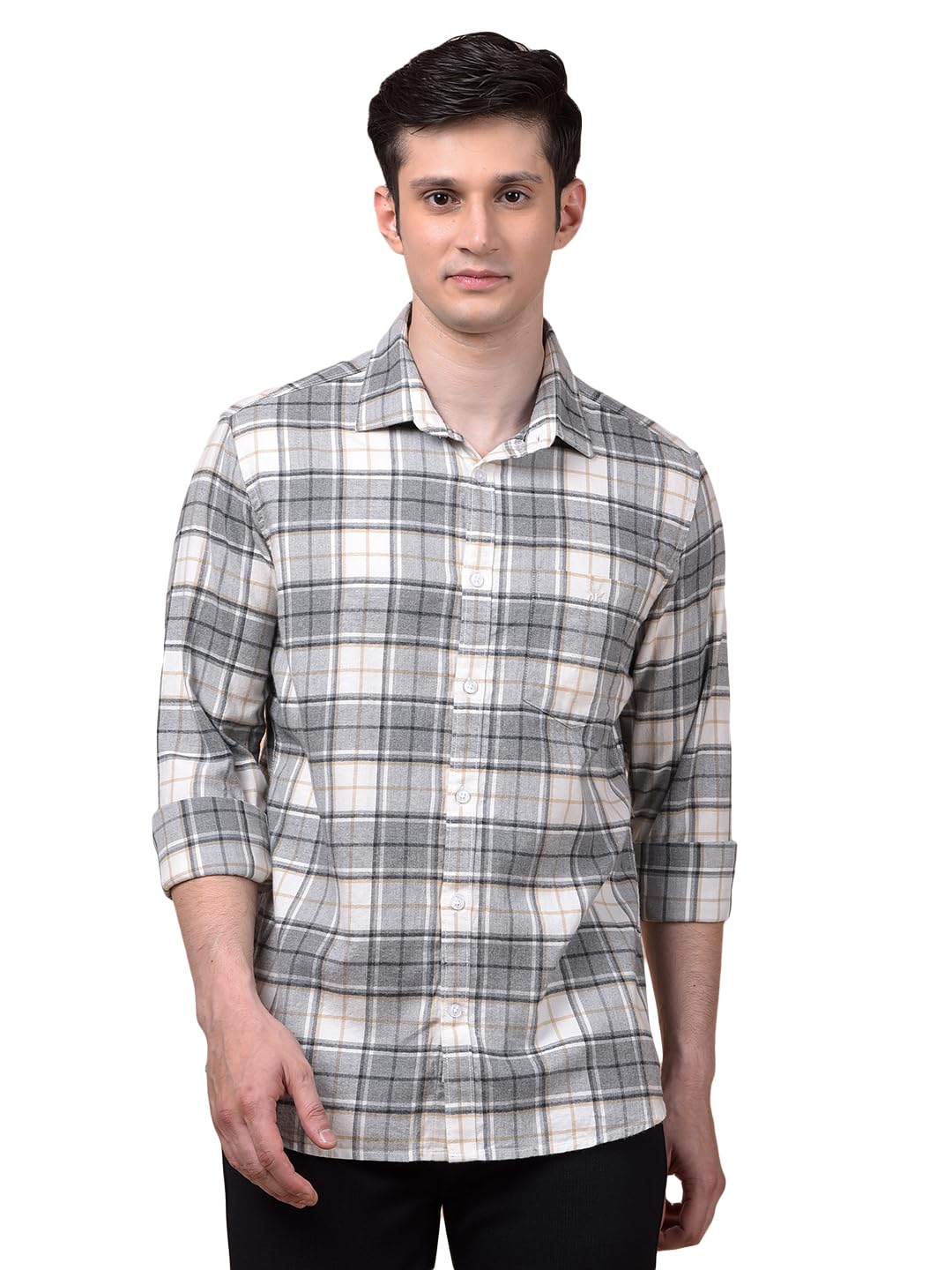 Men's Grey Checked 100% Cotton Shirt