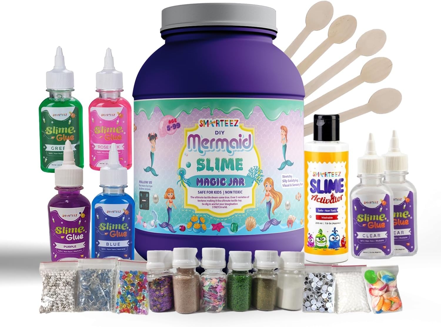 Mermaid Slime Therapy JAR | Mermaid KIT | DIY-Slime Making KIT | 25+ BATCHES | Glow-in-Dark, Metallic, Cloud Slime | Non Toxic | Safe | Kid Friendly | Jelly Putty Toys