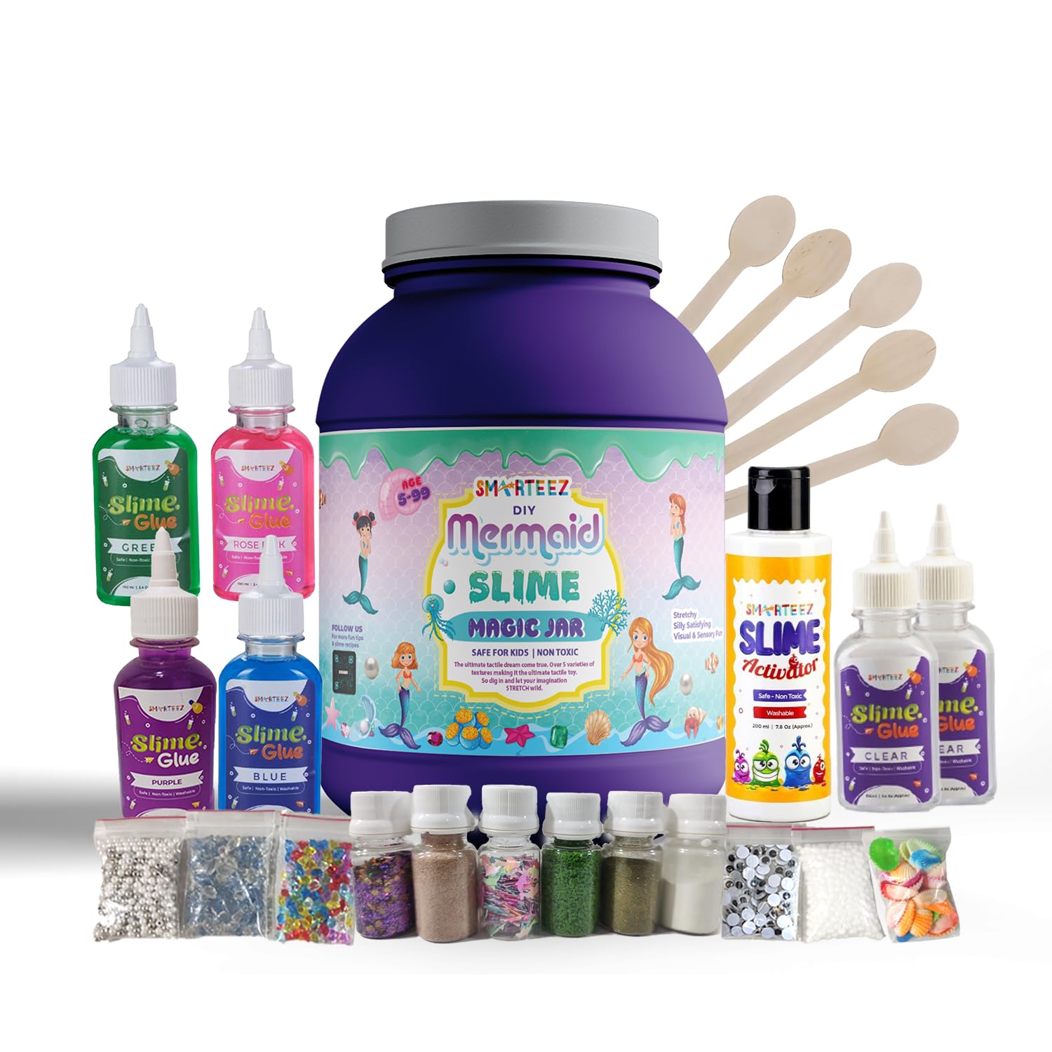 SMARTEEZ Mermaid Slime Magic JAR | Mermaid KIT | DIY-Slime Making KIT | 25+ BATCHES | Glow-in-Dark, Metallic, Cloud Slime | Non Toxic | Safe | Kid Friendly | Jelly Putty Toys