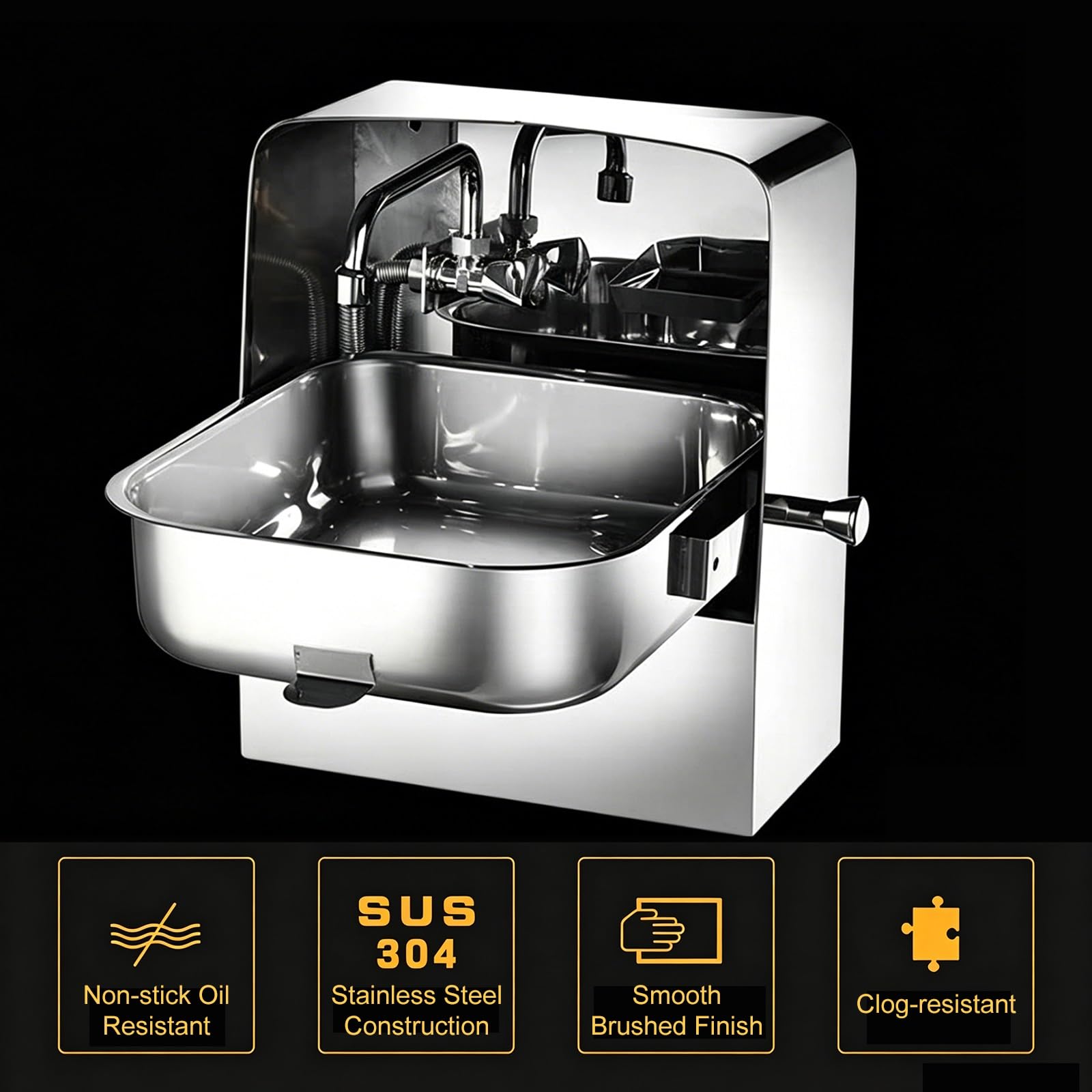 Fregadero Plegable para Barcos y Autocaravanas con Grifo, Lavabo de Acero Inoxidable para Autocaravanas, Yates, Bares y Food Trucks