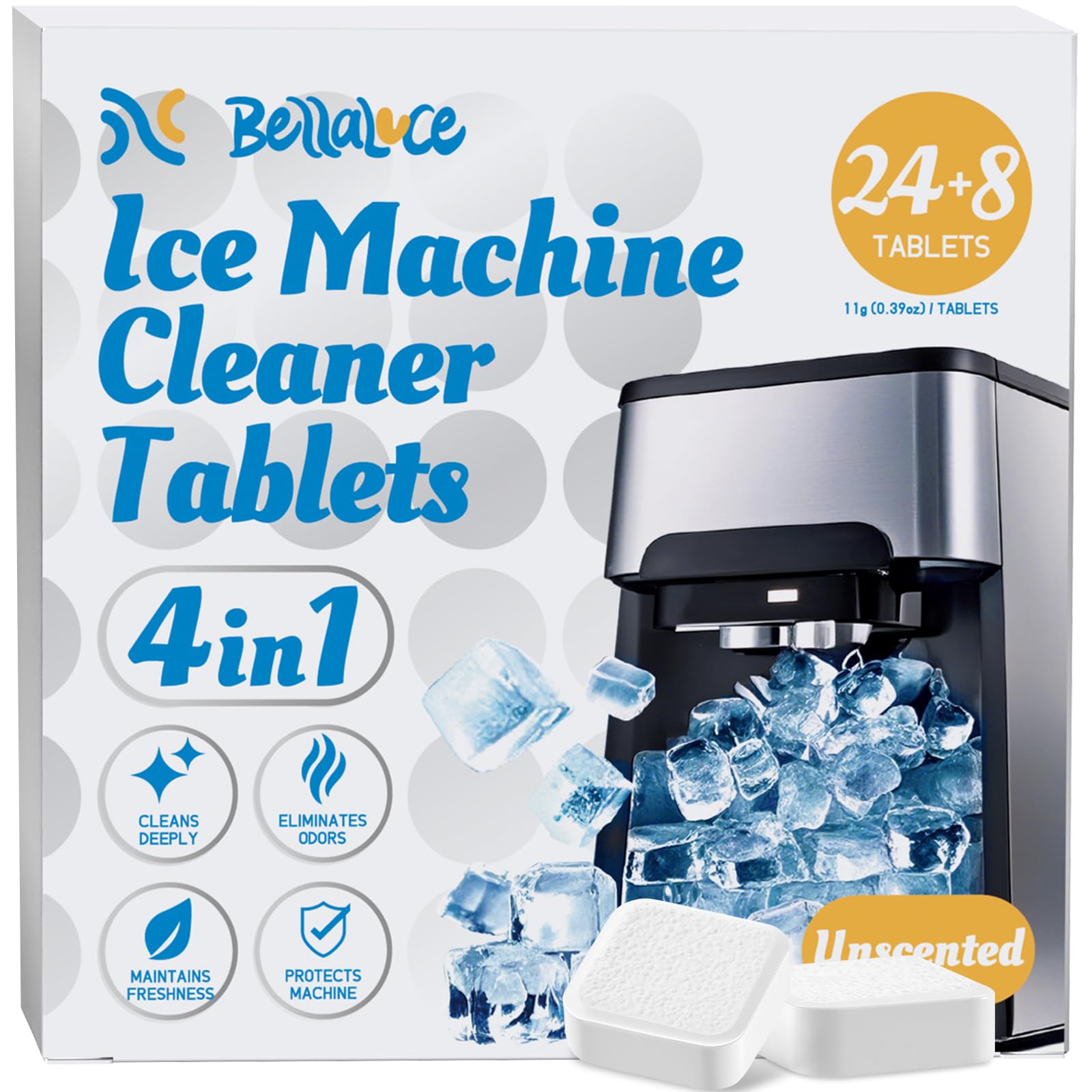 Ice Machine Cleaner Tablets Descaler (32 Pack) – Nickel-Safe Countertop Portable Commercial Ice Maker Cleaning – Remove Hard Water Buildup, Odor-Free, Crystal Clear Ice[Amazon-developed Certification] Compact by Design