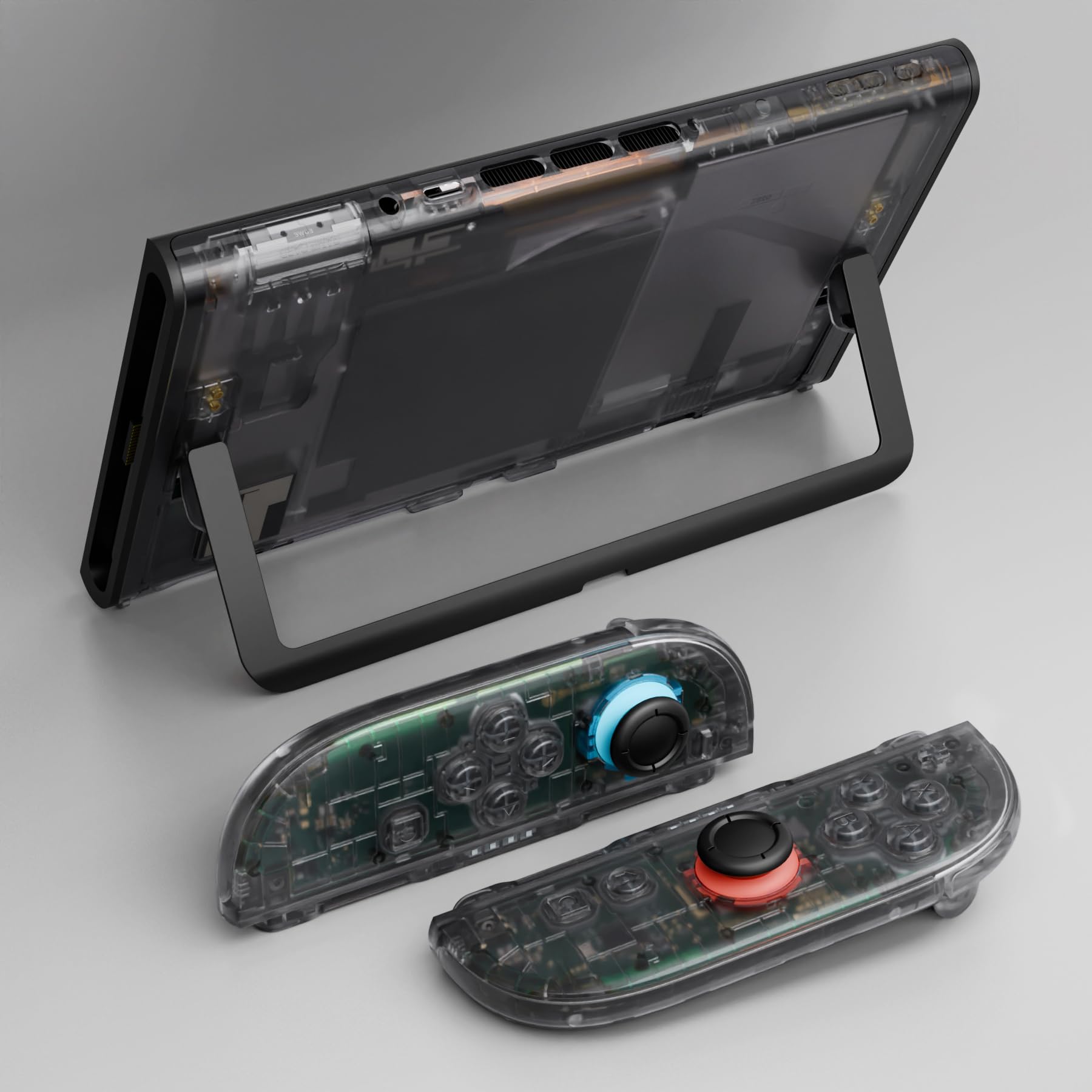 eXtremeRate Coque pour Switch 2 Joycon avec Ensemble Complet de Boutons & Coque Plaque Arrière pour Nintendo Switch 2,Accessoires de Remplacement DIY-Noir Transparent