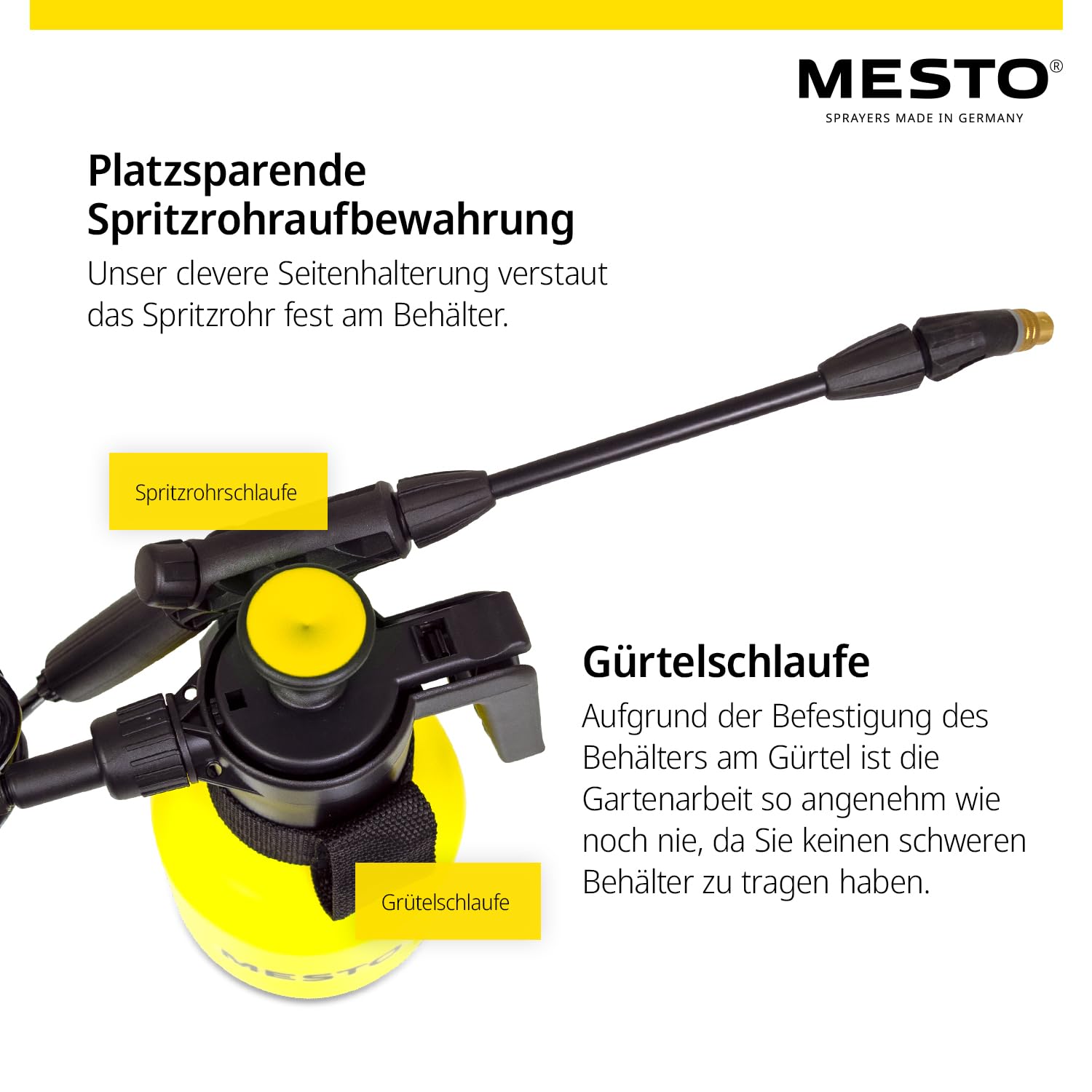 Mesto Belt Held Pulvérisateur 1,5L avec rallonge 45cm | Port à la Ceinture | Jardinage 3 Bar | Pulvérisateur à Pression pour Protection des Plantes et désherbage | Flacon Pompe Robuste