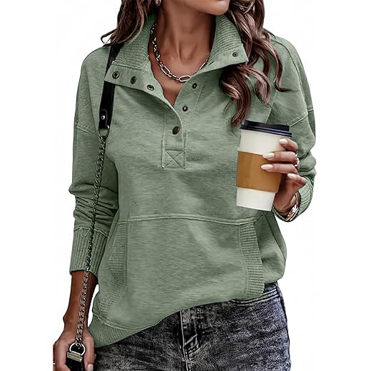 SHEWIN Womens Sweatshirt Casual Long Sleeve Lightweight Sweatshirts Button Loose Pullover Tops