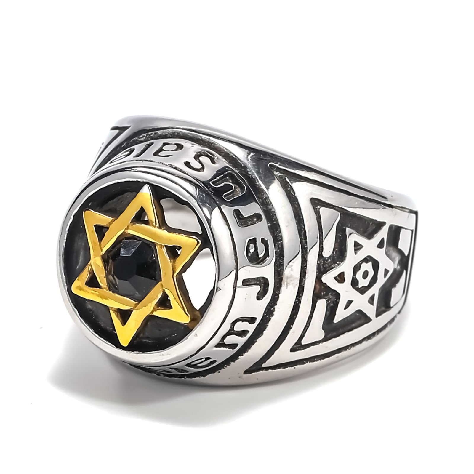 VHJdtE Rings, Star of David Hollow Design with Deep Red Garnet Inlay, Vintage Judaica Exorcist Jewellery(Q)