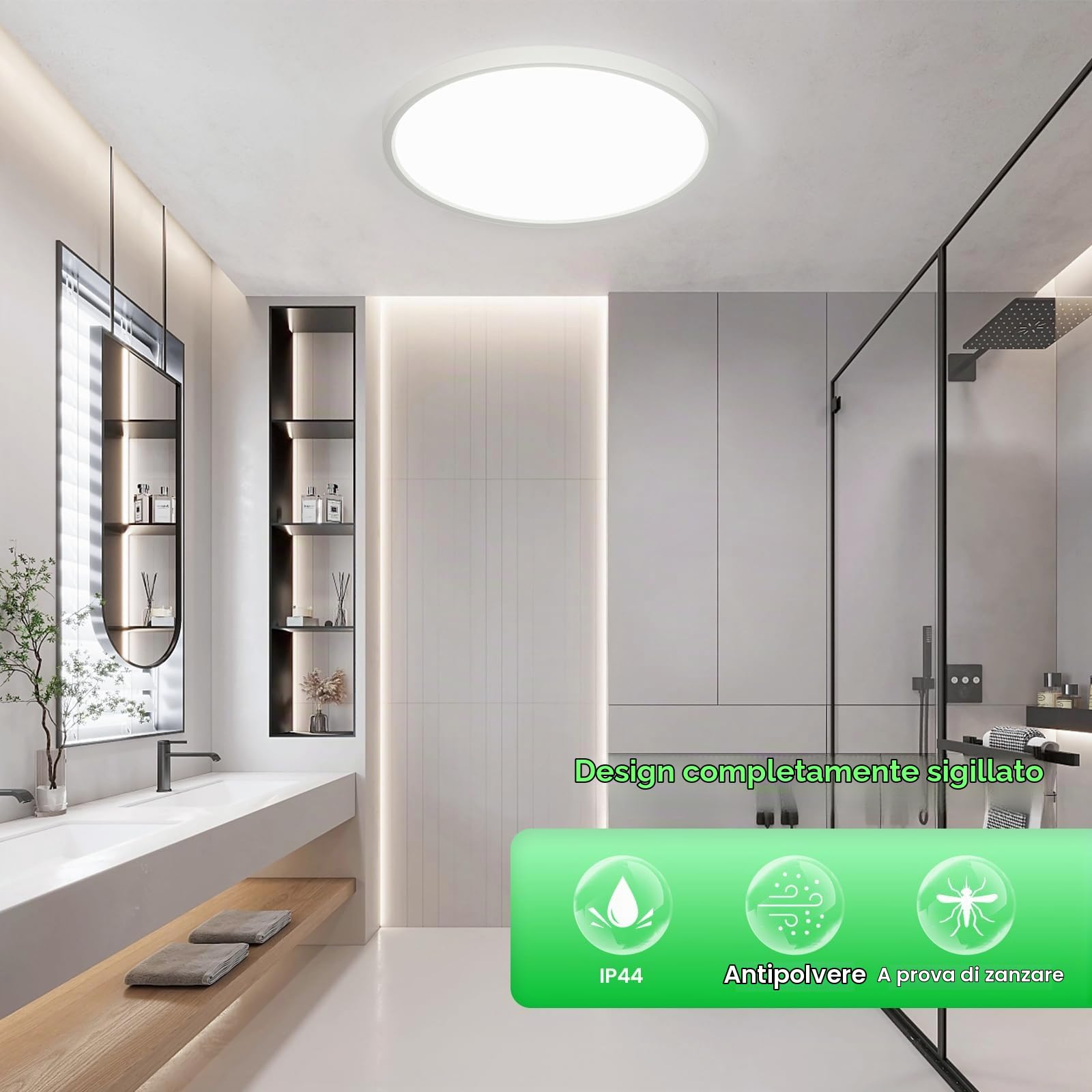 OTREN Plafoniera LED Soffitto Dimmerabile 48W 40CM Lampadario con Telecomando, Modalità Notturna e Memoria, 3000K–6500K, IP44 Impermeabile per Camera da Letto, Cucina e Bagno