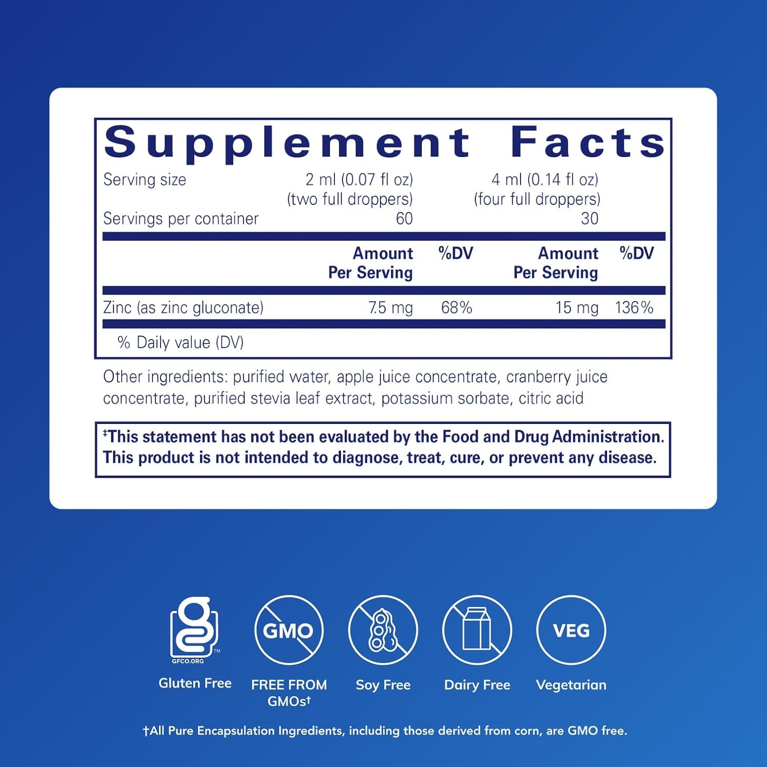 Pure Encapsulations Zinc Liquid 15 mg | Zinc Gluconate Hypoallergenic Supplement for Immune Support | 4 fl. oz.