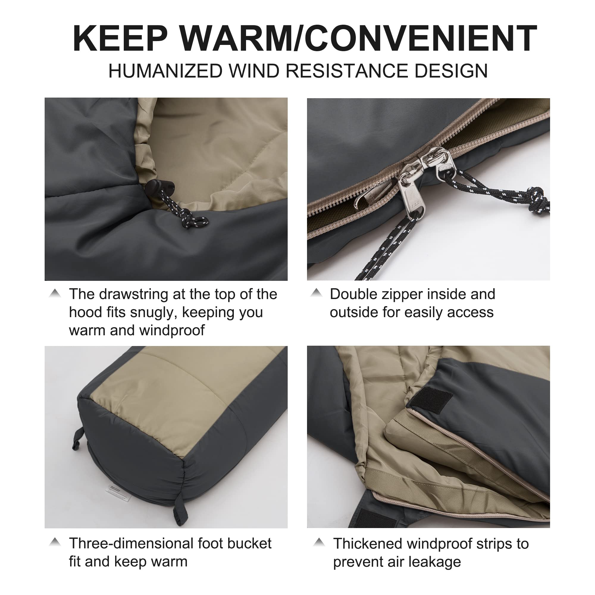 Mardingtop Sac de couchage extérieur -5 °C - 15 °C Warm Mummy Sac de couchage adulte pour le camping, les voyages et les activités de plein air
