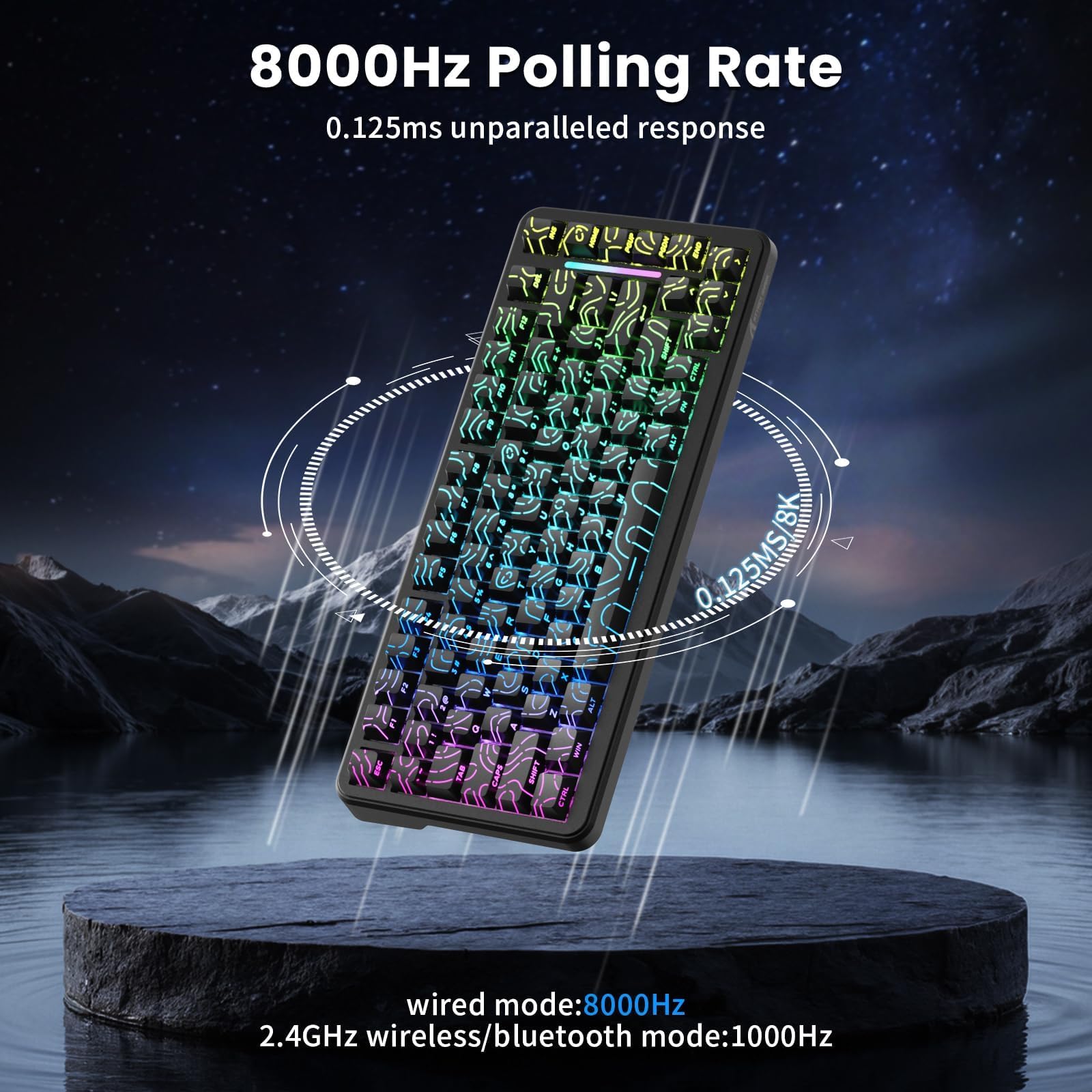 ATTACK SHARK X82PRO HE Teclado Magnético Inalámbrico 75% con Gatillo Rápido, Teclado Gaming con Cable 8000, Switches Hall Effect con Activación Ajustable, QWERTY, C01 Cable Enrollado RGB -Negro