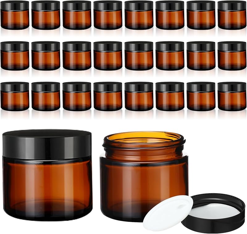 Frascos de vidro âmbar com tampas pretas, 60 mL, 24 unidades