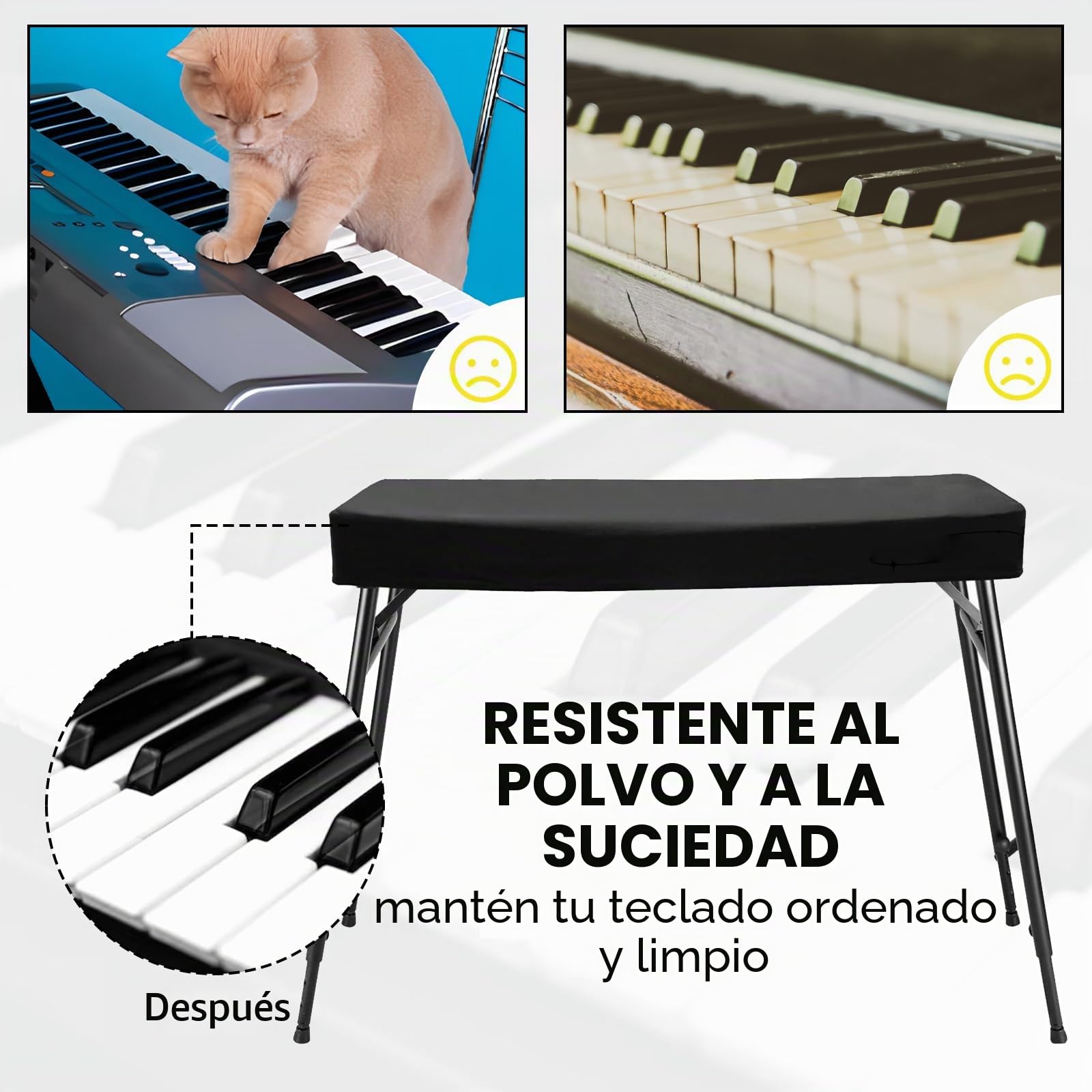 Musiin Funda para teclado de piano de 88 teclas, compatible con Yamaha PSR-EW425, Genos 2, Roland V-COMBO VR-730, elástica, a prueba de polvo, protección diaria contra el polvo y el pelo de mascotas