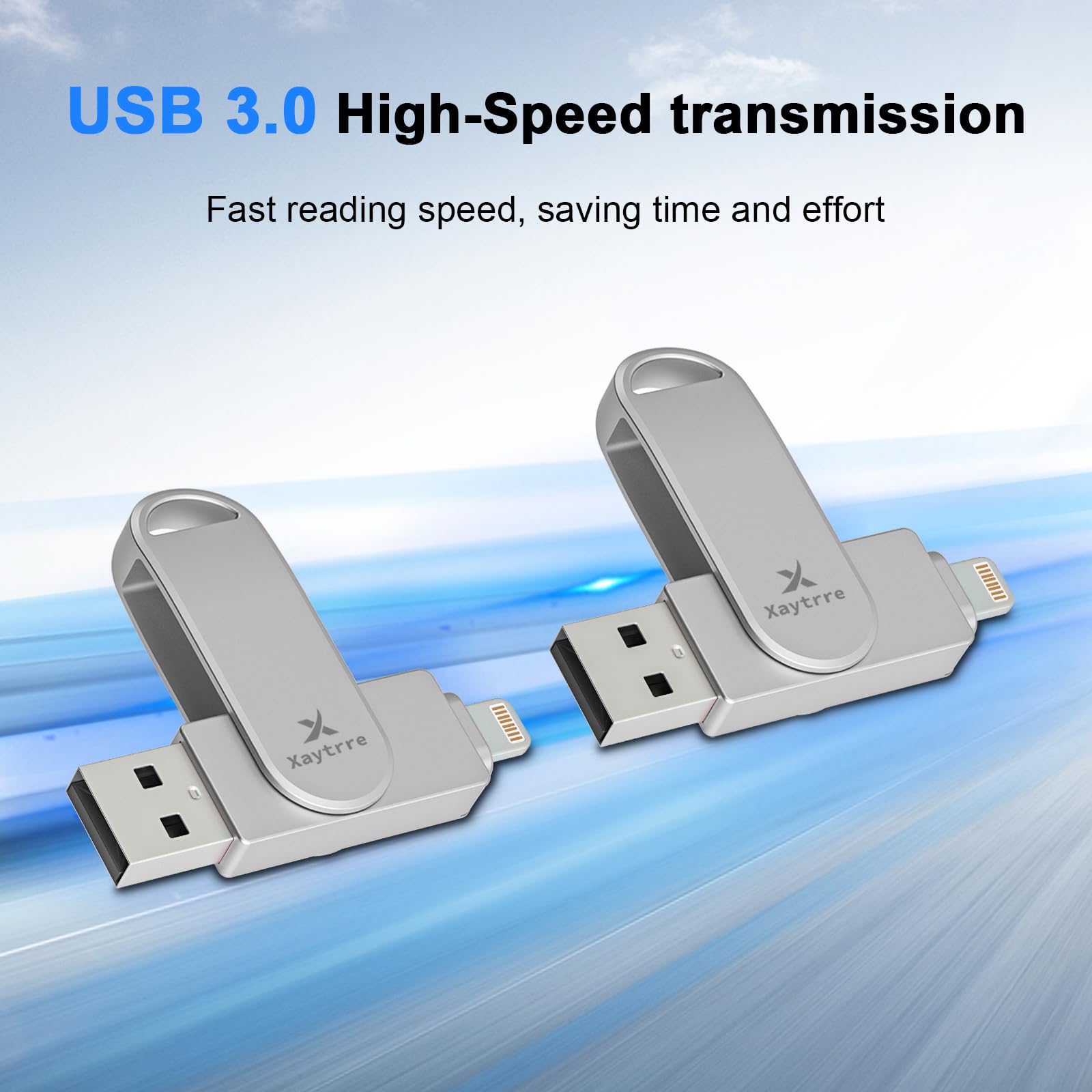 Chiavetta USB per iPhone 512gb Apple MFi-zertifizierter,Xaytrre Memoria Esterna Lightning,Pen Drive USB C 3.0,3 in 1 Pennetta Backup per iPhone/Smartphone/iPad/Android/PC,(Argento)