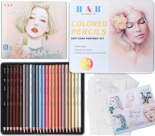 H & B Coloured Pencil,Professional Skin Tone Colored Pencils Charcoal Drawing Pencil Set with 12 Sheets Coloring Book for Children,Artists Adult,for Sketching,Coloring for Beginners & Artists