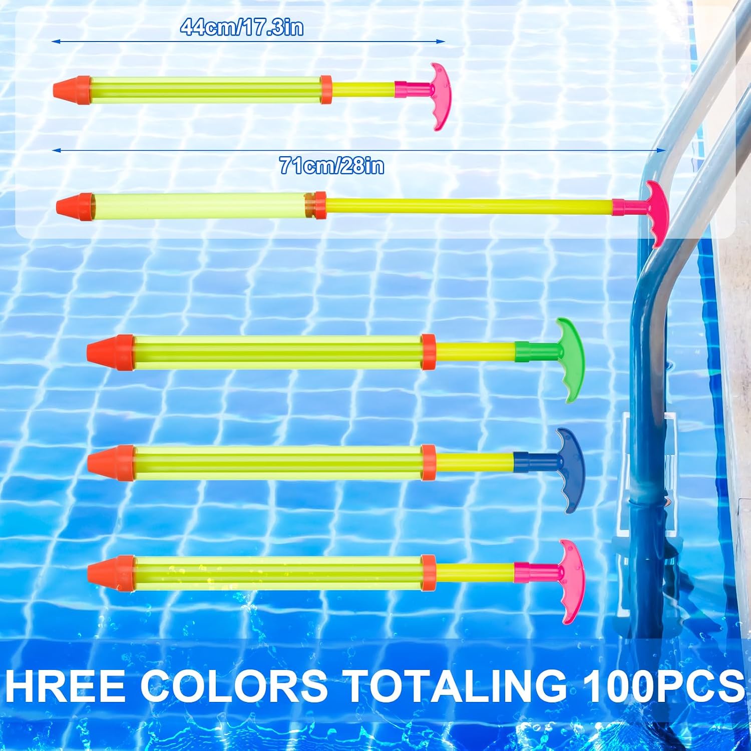 100 Pcs Water Gun 17.3 Inch Squirter Plastic Water Spray Gun with Scale Shooter for Swimming Pool Park Garden Beach Indoor Outdoor Fighting Activity Game Toys, 3 Colors