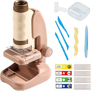 Kit De Microscopio para Niños - Microscopio Educativo con Aumentos De 60X A 180X | Juguete De Exploración Y Aprendizaje De Ciencias | Actividad De Desarrollo Temprano para Niños De 2+ Años (Marrón)